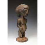 DRC., Hemba, standing male ancestrer figure, singiti,Hairstyle in a cross, beard, collar bone, a