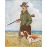 Toegeschreven aan Piet van der Hem (1885-1961)Een jager met zijn hond in een veld; maroufle, ; 47