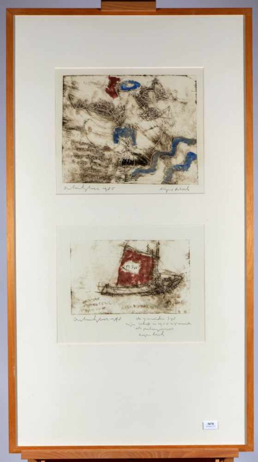 Anton Heijboer (1924-2005)Twee etsen, samen ingelijst; tweemaal ets; ca. 32 x 40 cm.; gesign.,