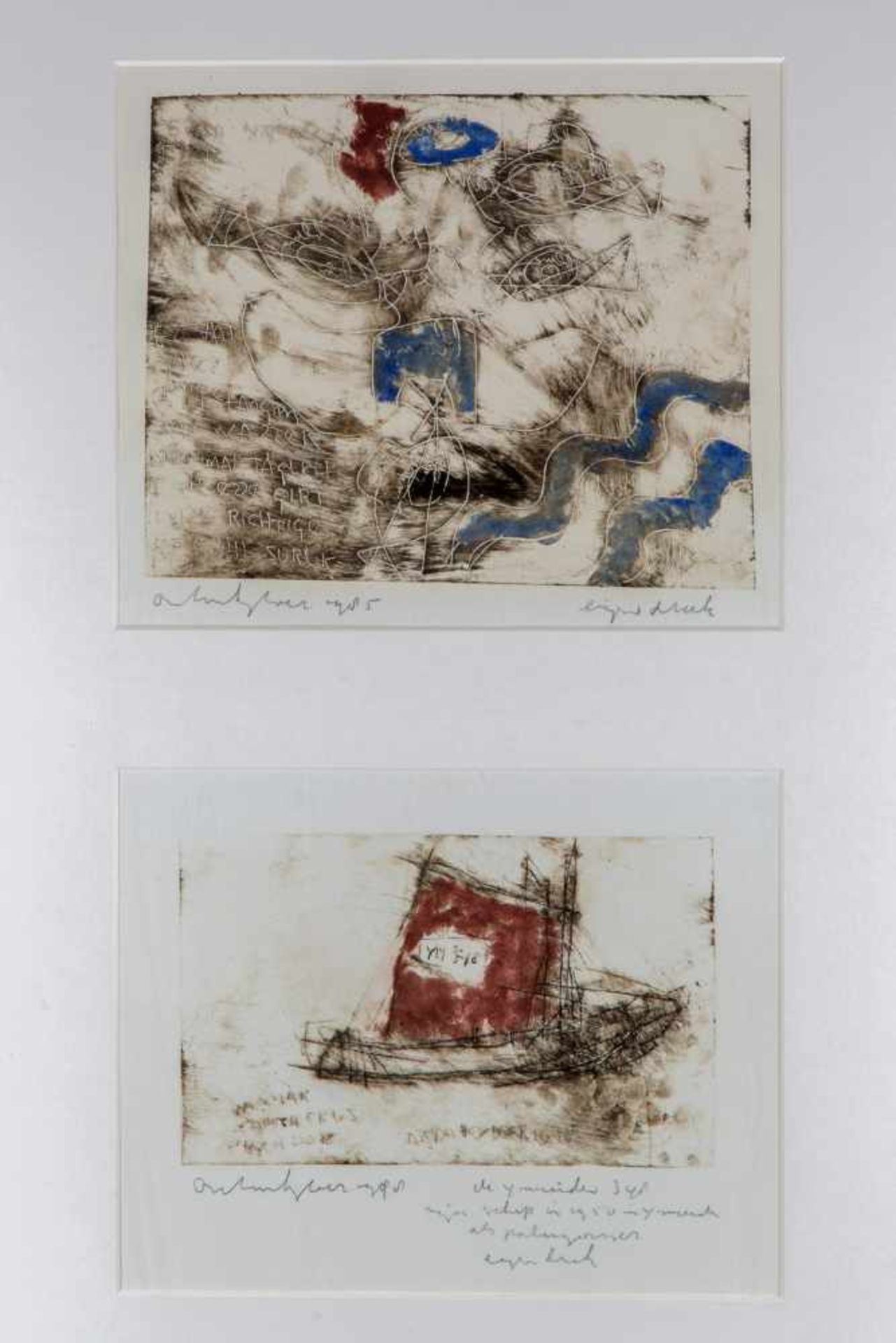Anton Heijboer (1924-2005)Twee etsen, samen ingelijst; tweemaal ets; ca. 32 x 40 cm.; gesign., - Bild 2 aus 3