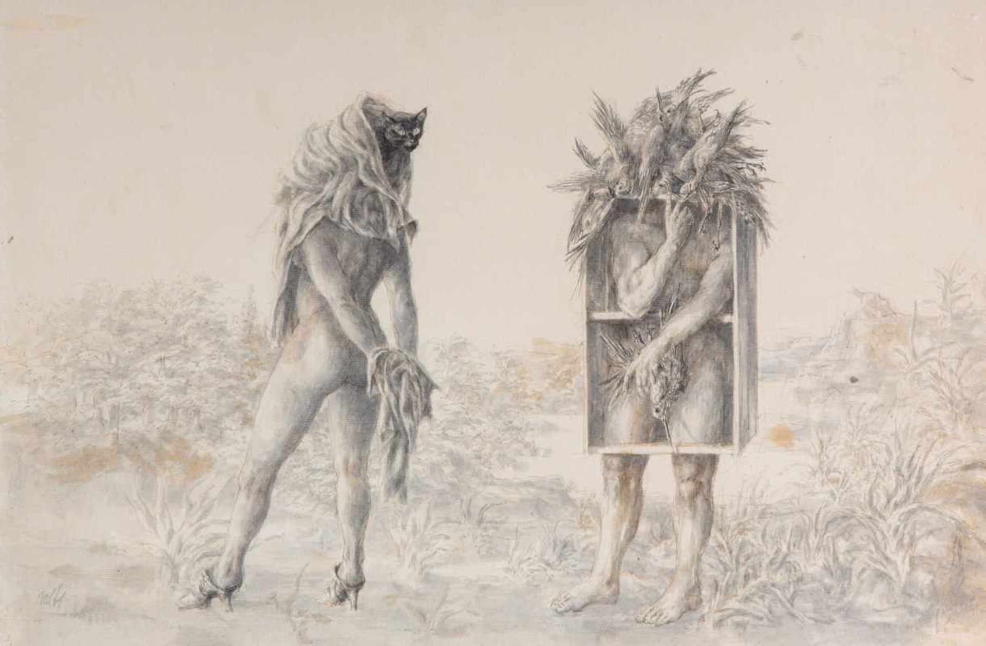 Peter Vos (1935-2010)Twee figuren en dieren; inkttekening; 34 x 50 cm.; gesign. l.o., '67; 1200 - Bild 2 aus 3