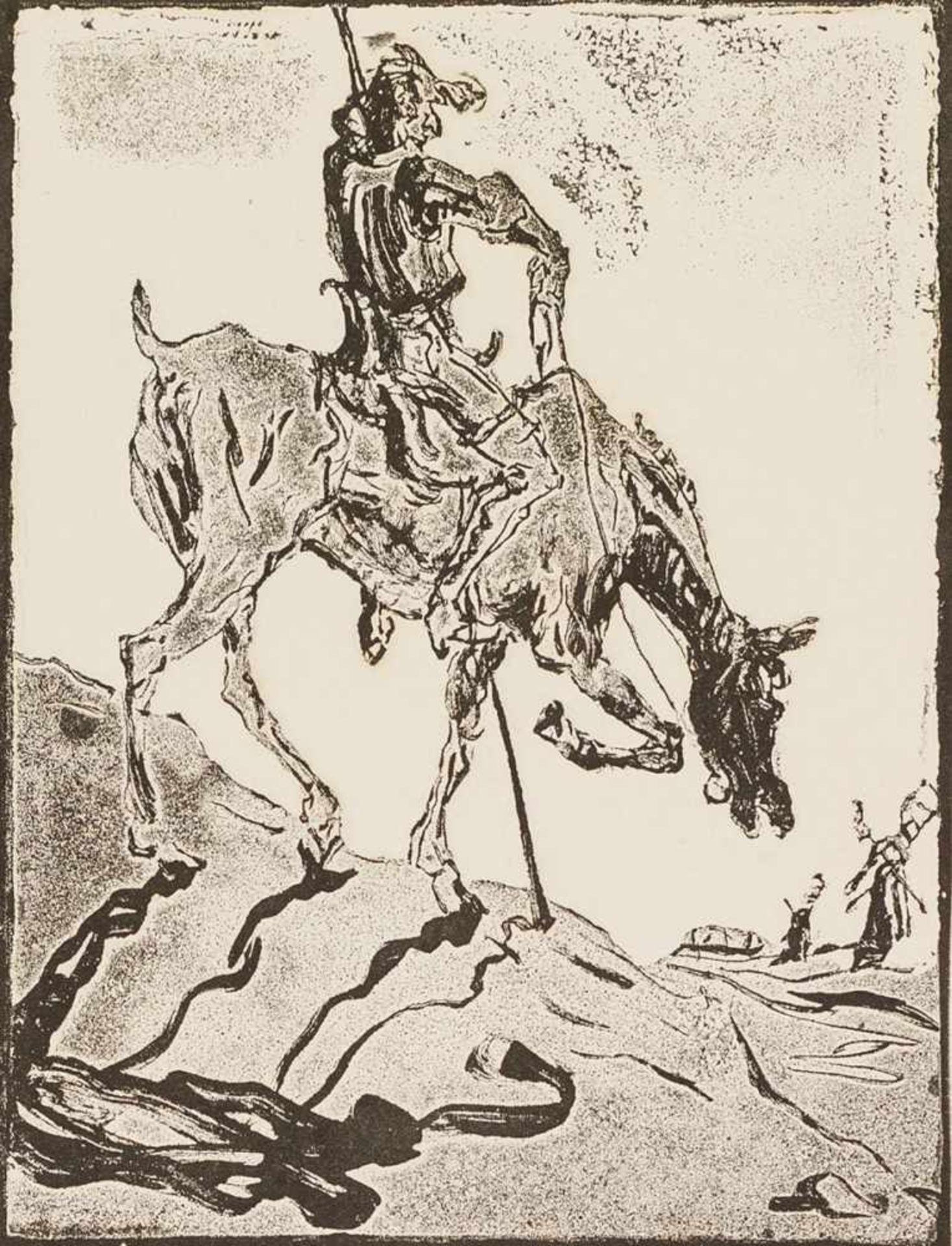 Slevogt, Max (1868-1932)Don Quijote vor WindmühlePrägedruck nach Radierung, Kupferdruckkarton, mit