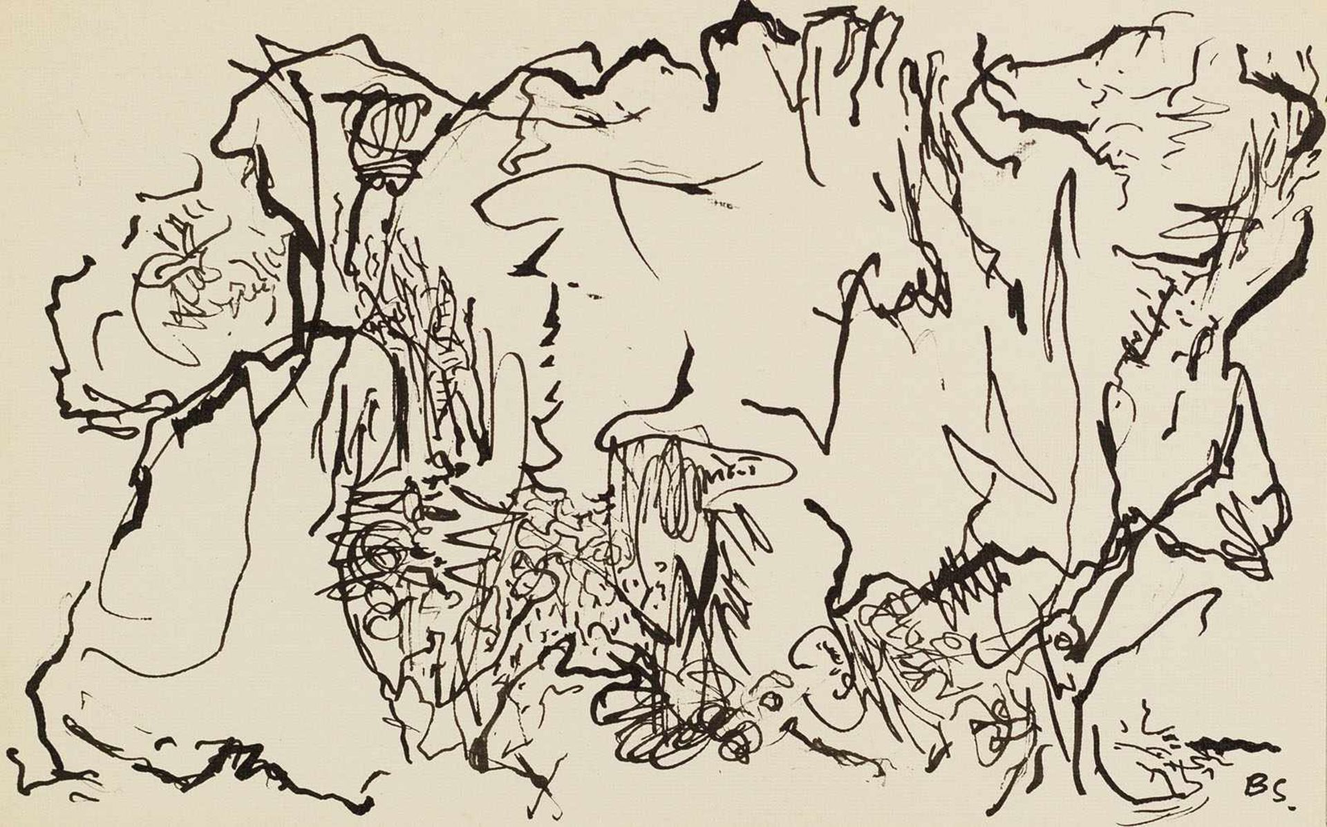 Schultze, Bernard (1915-2005)Komposition. Zeichnung, Tuschfeder und -pinsel, monogr. 9:14,3 cm.