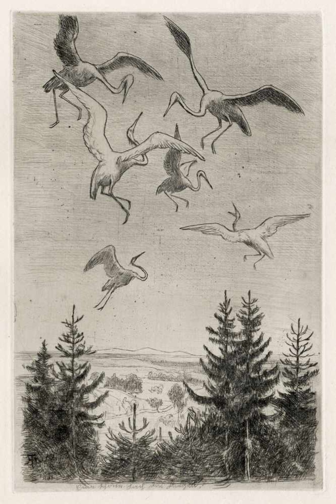 Thoma, Hans(1839-1924). Eine schöne Sach das Fliegen. Radierung, mit Bleistift sign., in der Pl.