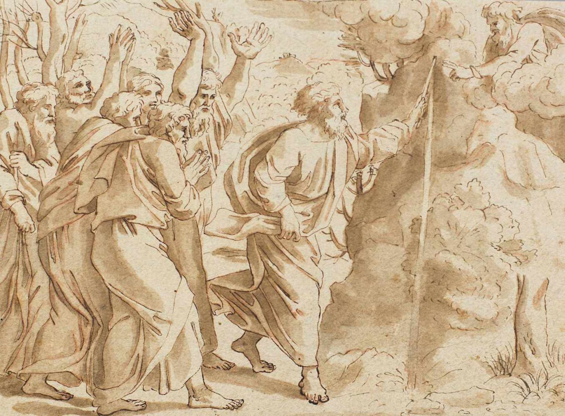 Badalocchio, Sisto(1581-1647), zugeschrieben. Moses schlägt Wasser aus dem Felsen. Zeichnung, nach