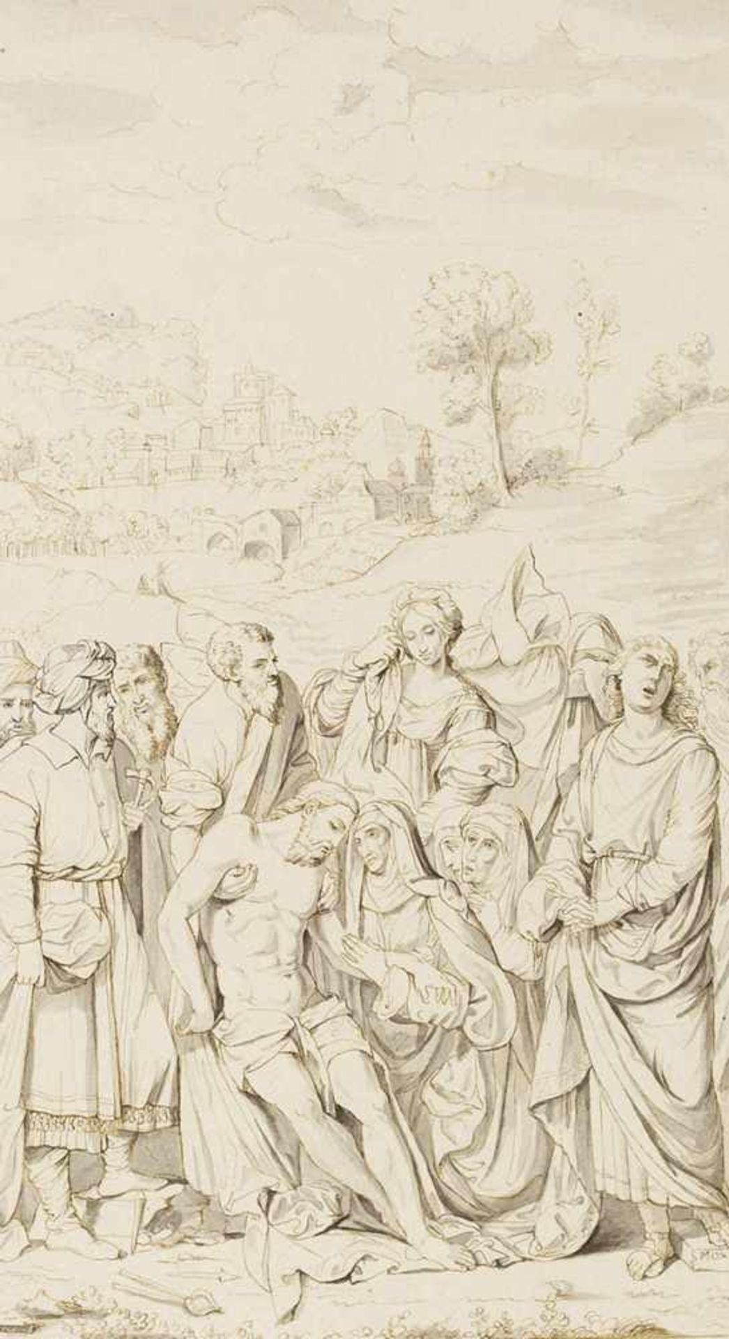Garofalo,eigentl. Benvenuto Tsi da Garofalo (1481-1559), Kopie nach. Beweinung Christi. Zeichnung.