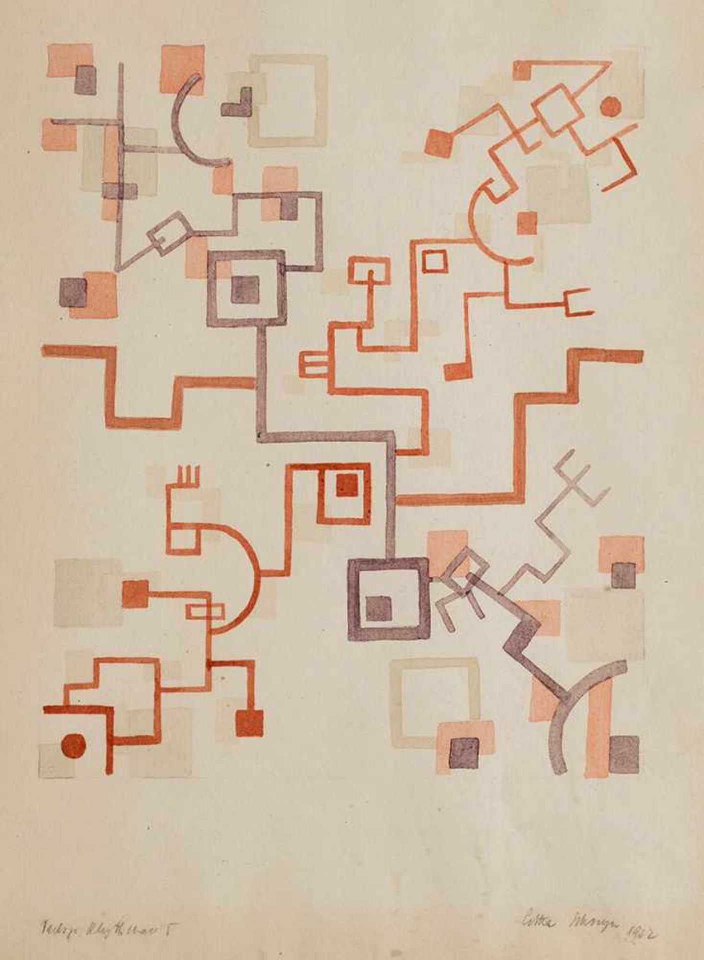 BAUHAUS. – Lothar Schreyer(1886-1966). Netzwerk oder Geflecht. Aquarell, am Unterrand mit