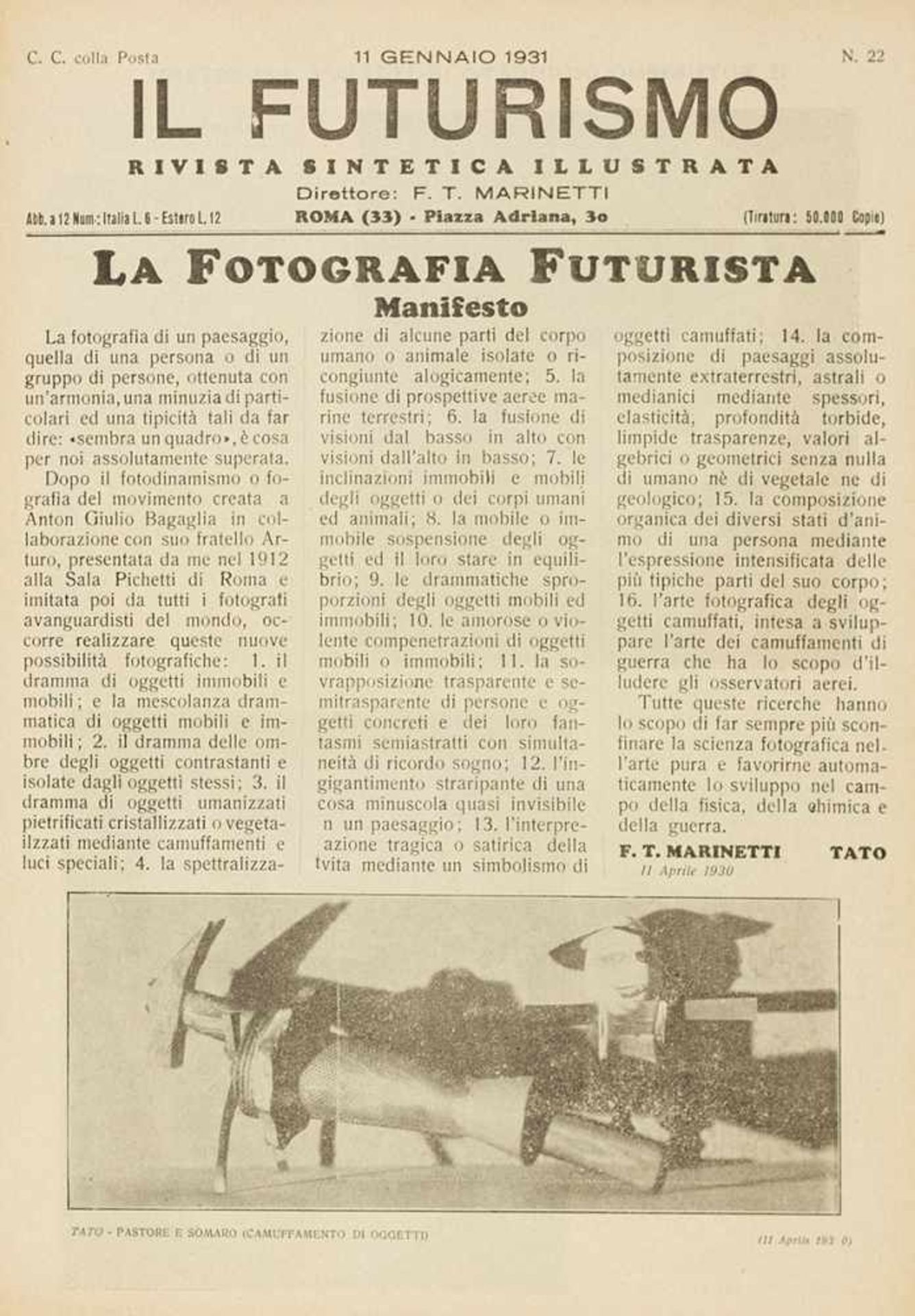 Fotografie. – Futurismus. – F. T. Marinetti und Tato(d. i. Guglielmo Sansoni). La Fotografia