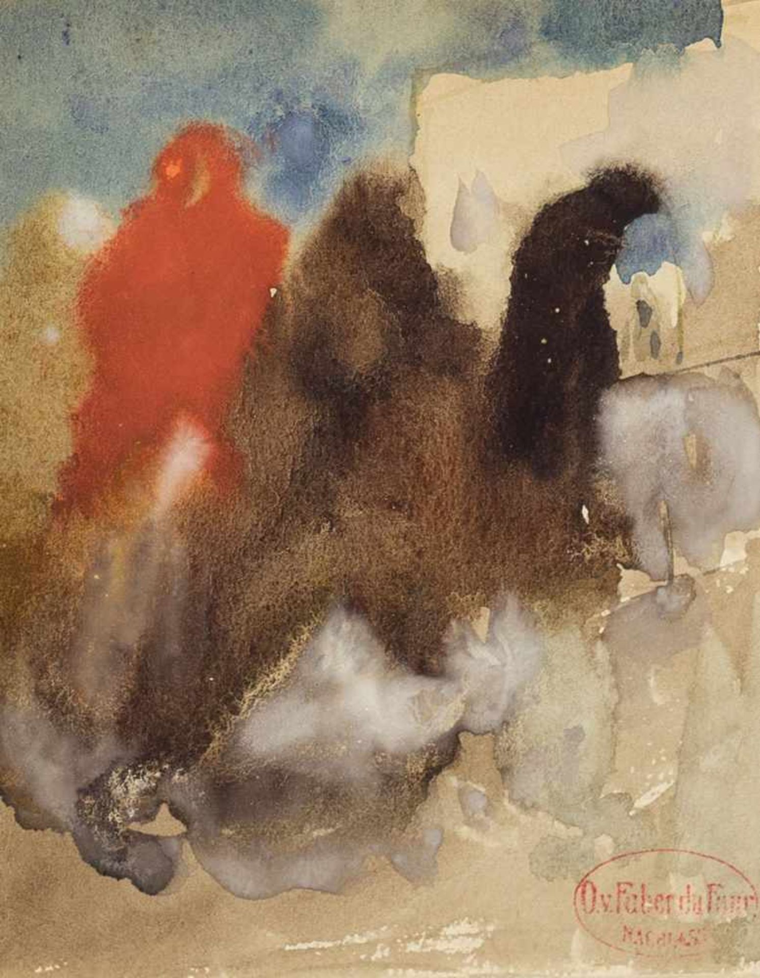 Faber du Faur, Otto v.(1828-1901). Arabische Kamelreiter. Aquarell, leichter Karton. Am Unterrand