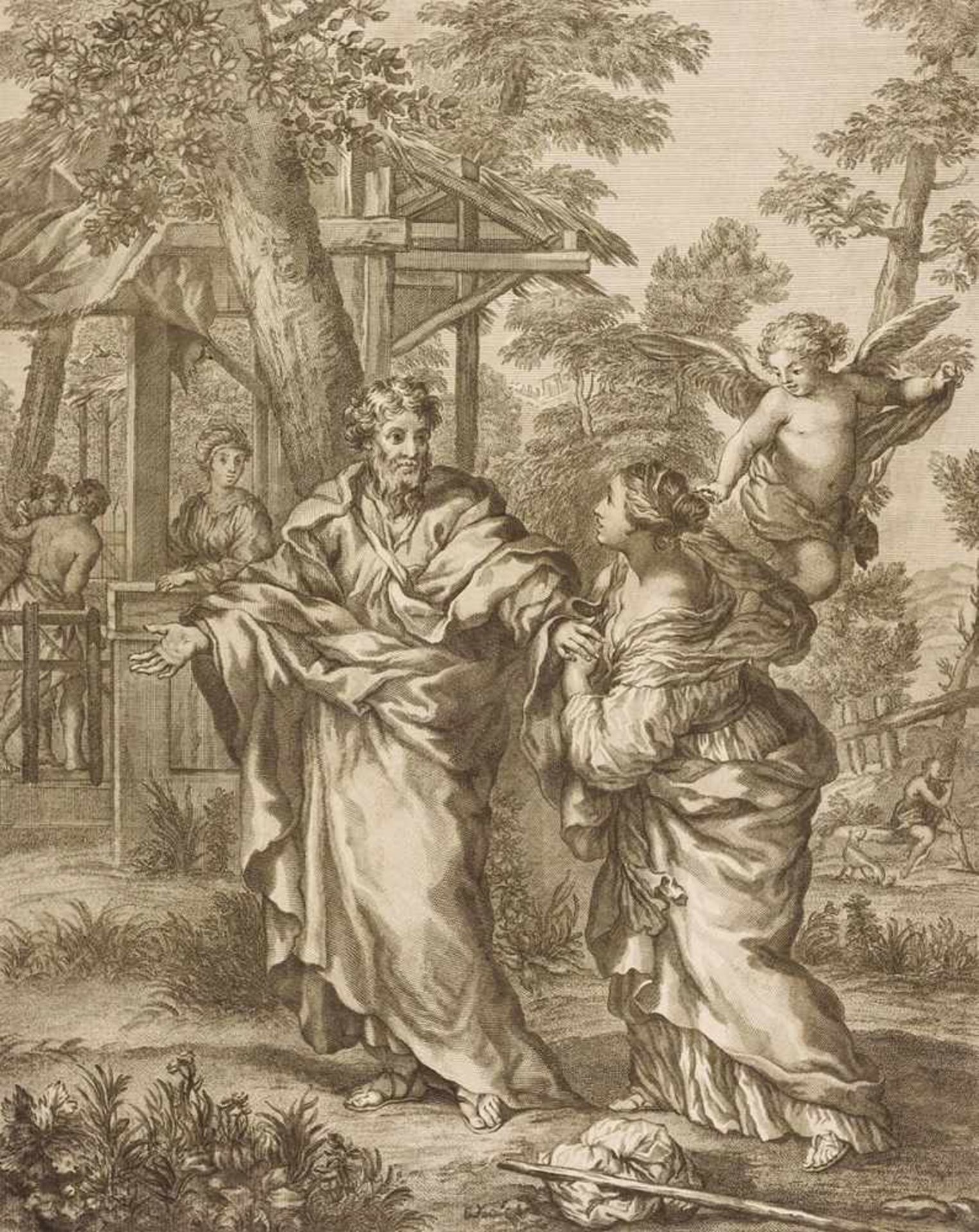 Cortona. – Giovanni Domenico Picchianti(um 1670-1758). Rückkehr der Hagar ins Haus Abrahams.