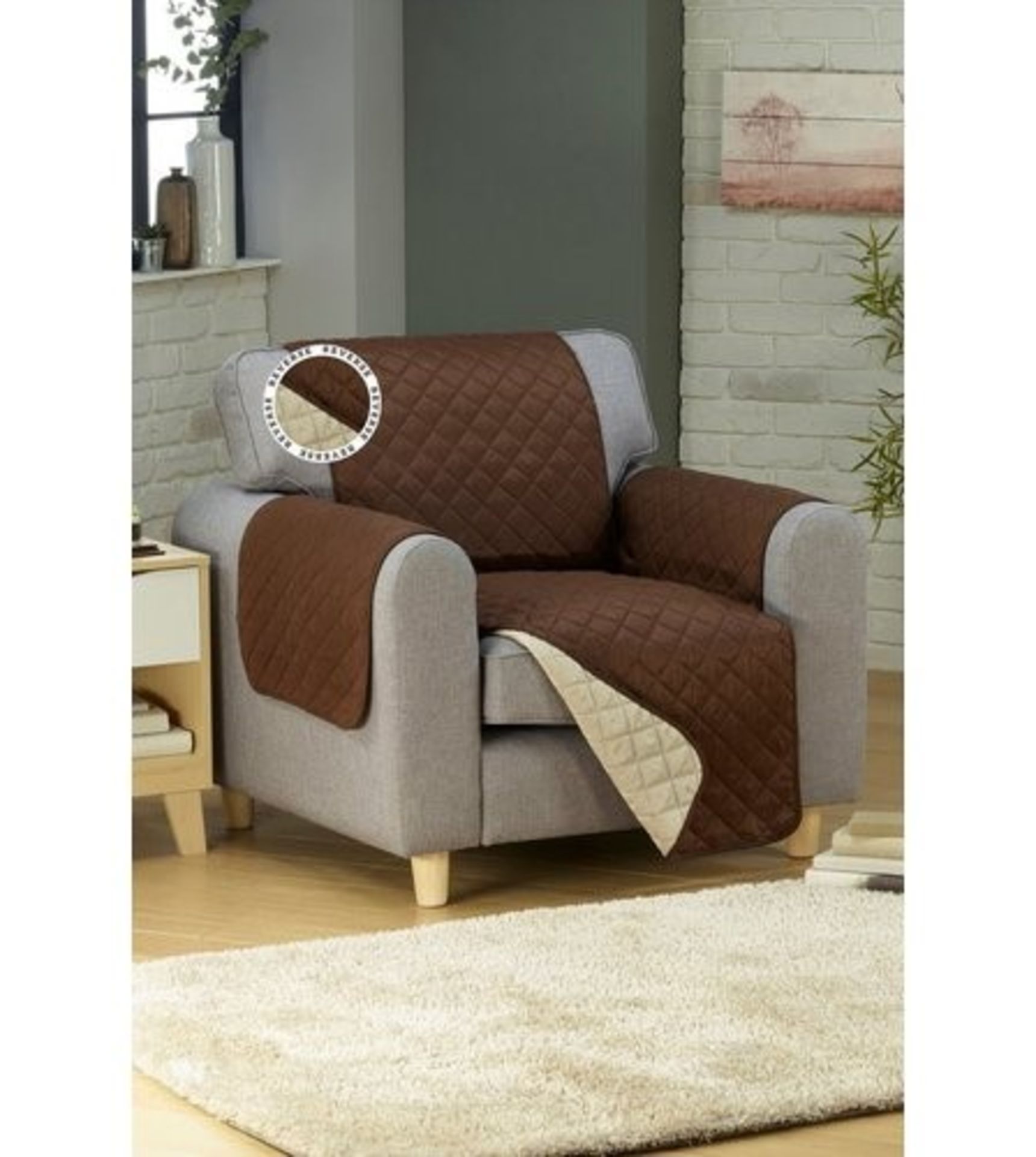 1 PACKAGED REVERSIBLE FURNITURE PROTECTOR IN BROWN AND BEIGE (VIEWING HIGHLY RECOMMENDED)