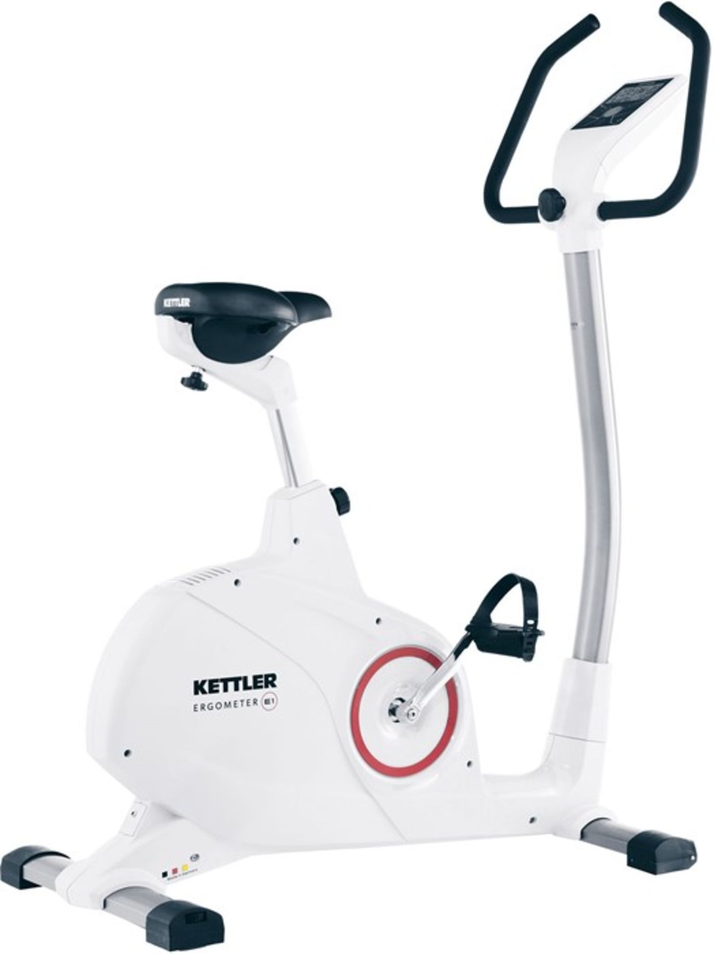 1 BOXED KETTLER E1 UPRIGHT EXERCISE BIKE IN WHITE / RRP £249.99 (VIEWING HIGHLY RECOMMENDED)