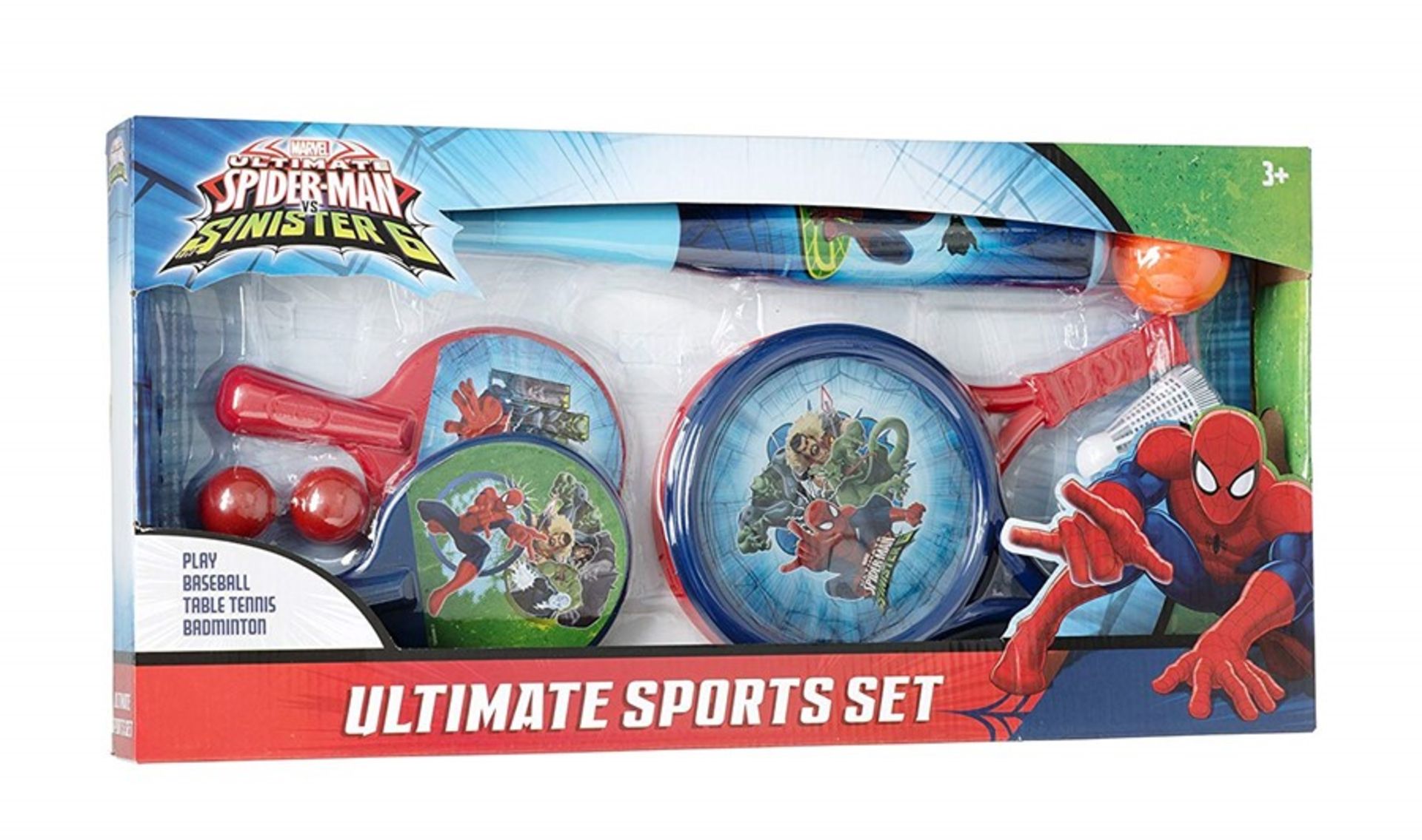 1 BOXED ULTIMATE SPIDERMAN MEGA SPORTS SET / RRP £10.99 (VIEWING HIGHLY RECOMMENDED)