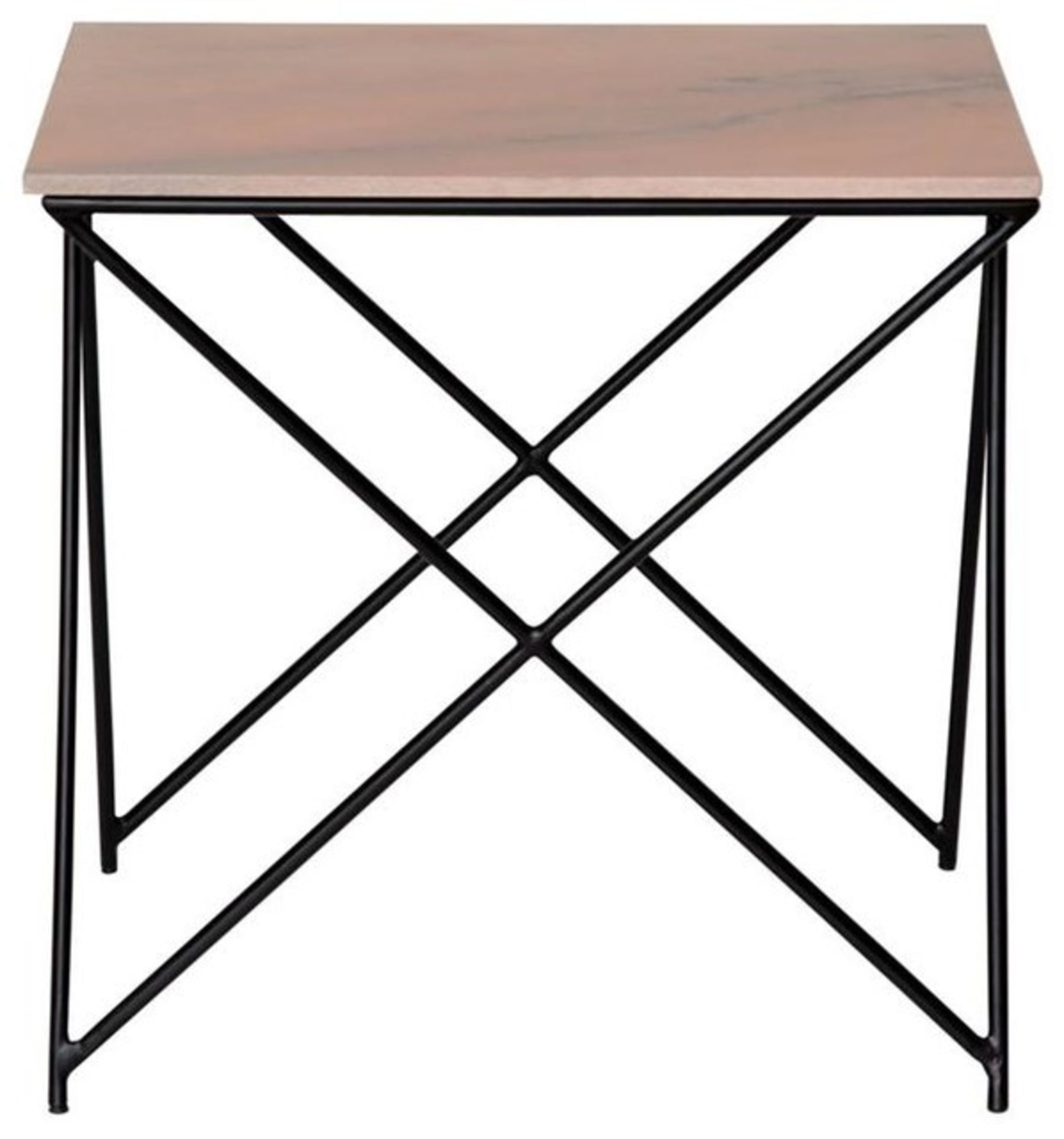 1 GRADE B / BOXED CROSS MARBLE AND METAL SQUARE SIDE TABLE IN ROSE / RRP £267.50 (VIEWING HIGHLY