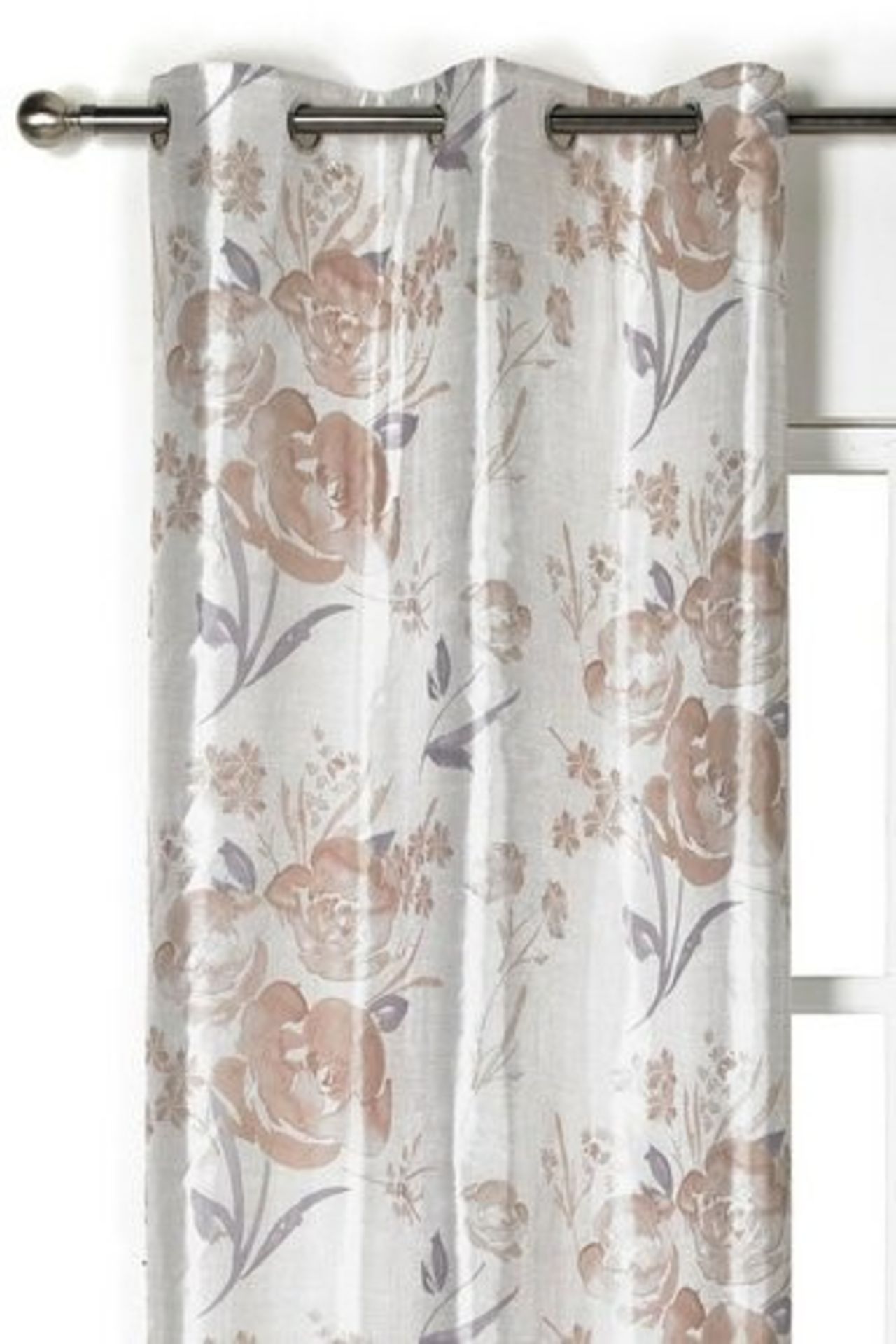 1 AS NEW BAGGED CHATSWORTH FULLY LINED THERMAL EYELET CURTAINS IN GREY / APPROX 46" X 72" (VIEWING