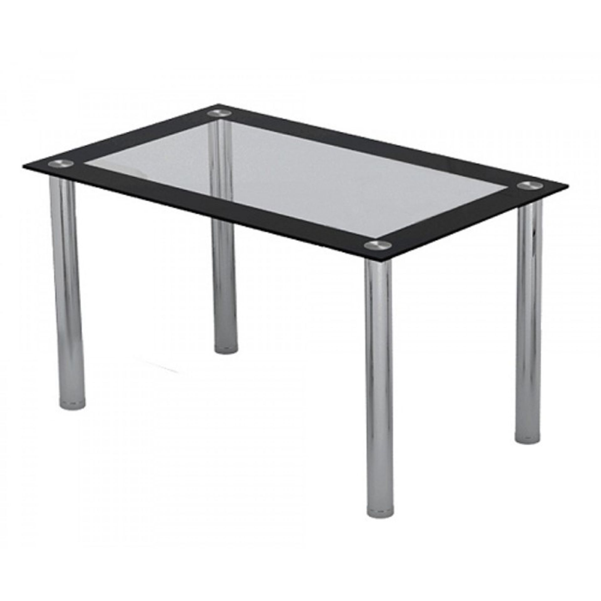 1 BRAND NEW BOXED 4 SEATER DINING TABLE WITH CLEAR GLASS AND BLACK TRIM DTBL013BLK, PLEASE NOTE THIS