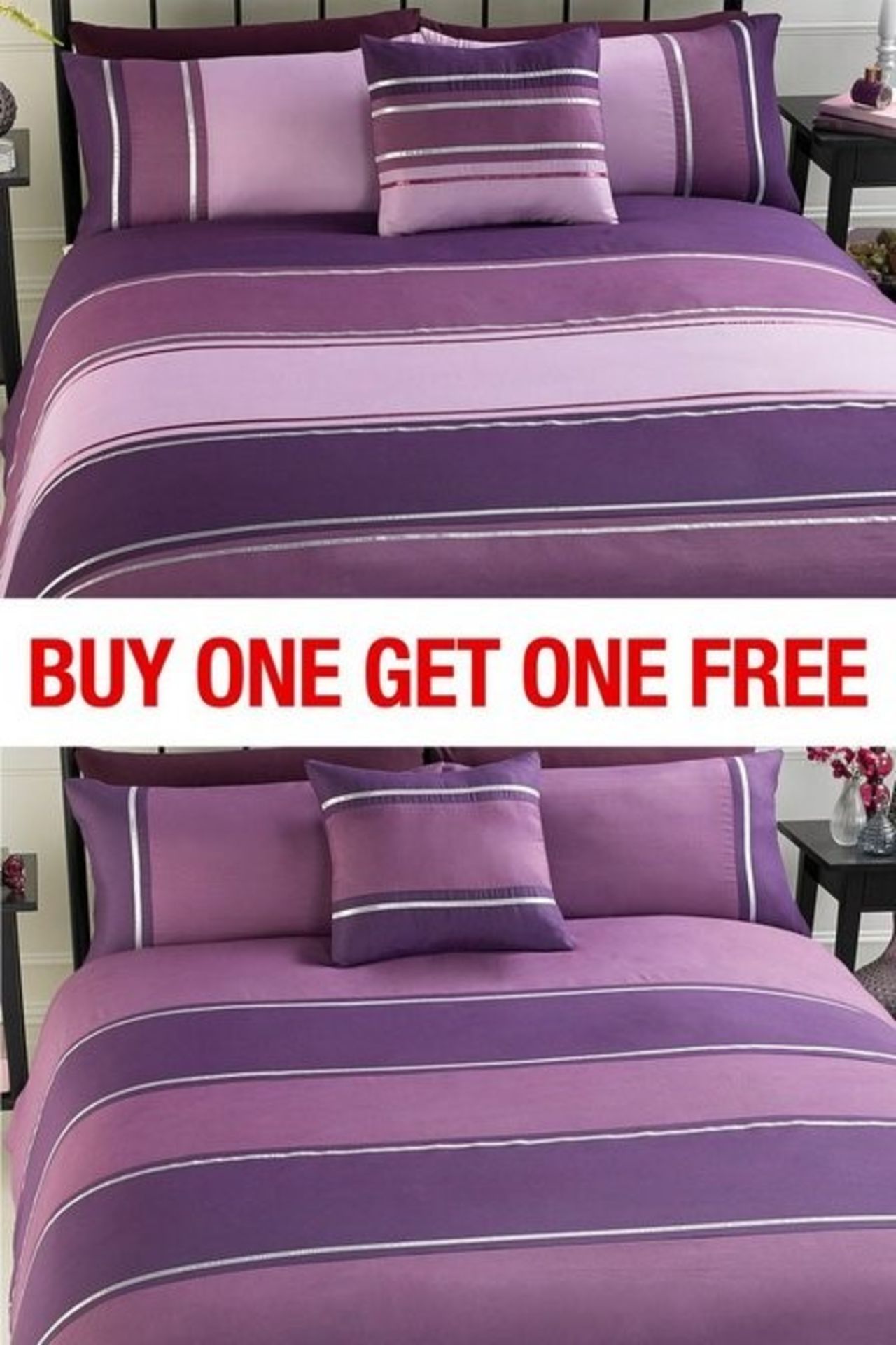 1 AS NEW BAGGED LINEAR BOGOF KING DUVET SET IN PLUM (VIEWING HIGHLY RECOMMENDED)