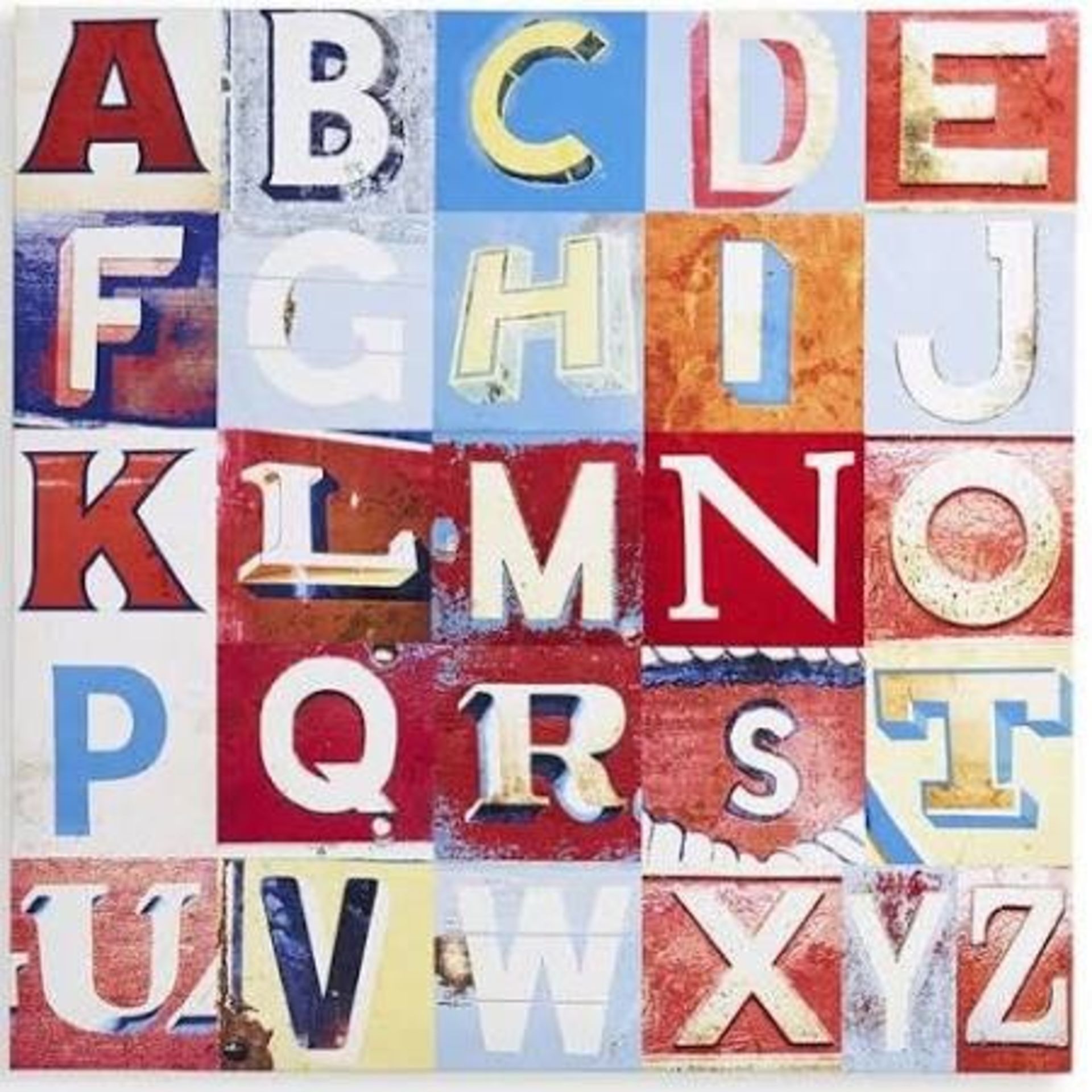 1 BRAND NEW BOXED ARTHOUSE ALPHABET CANVAS WALL ART, 40CM X 40CM / RRP £12.95 (VIEWING HIGHLY