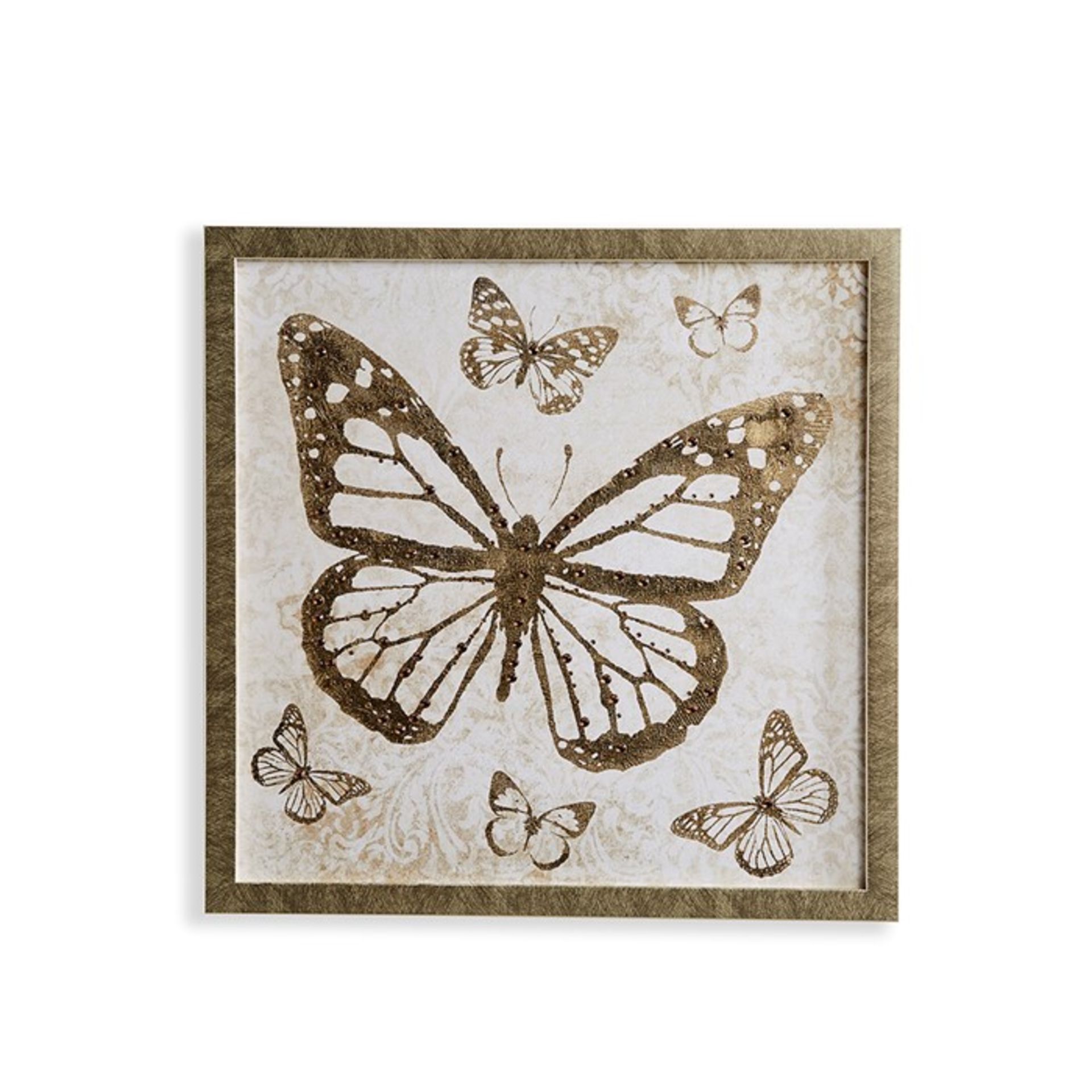 1 BRAND NEW BOXED ARTHOUSE BUTTERFLY AND DIAMOND CANVAS WALL ART, 40CM X 40CM / RRP £14.99 (