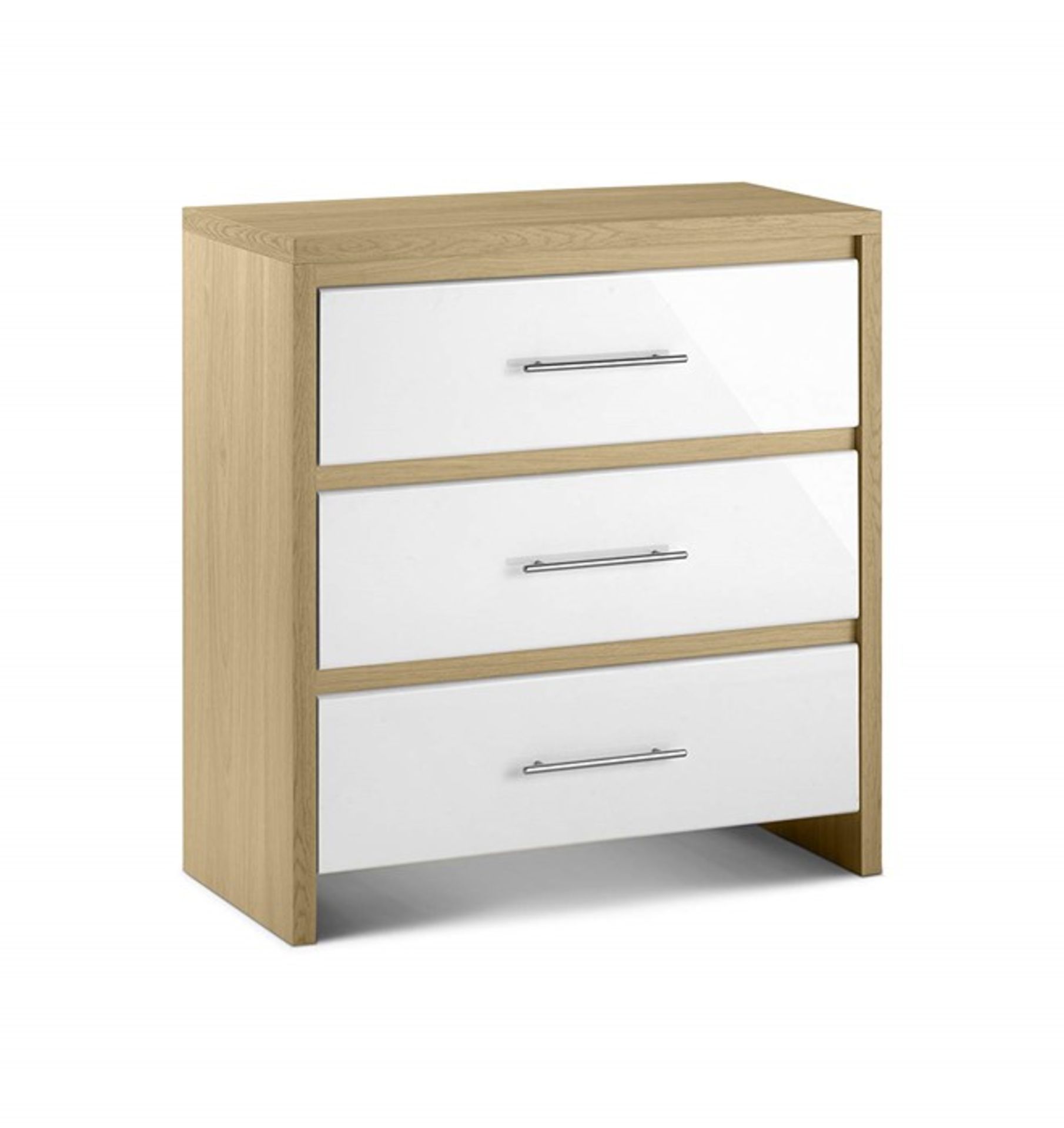 1 GRADE B BOXED STOCKHOLM 3 DRAWER CHEST IN WHITE/SONOMA OAK / RRP £134.00 (VIEWING HIGHLY