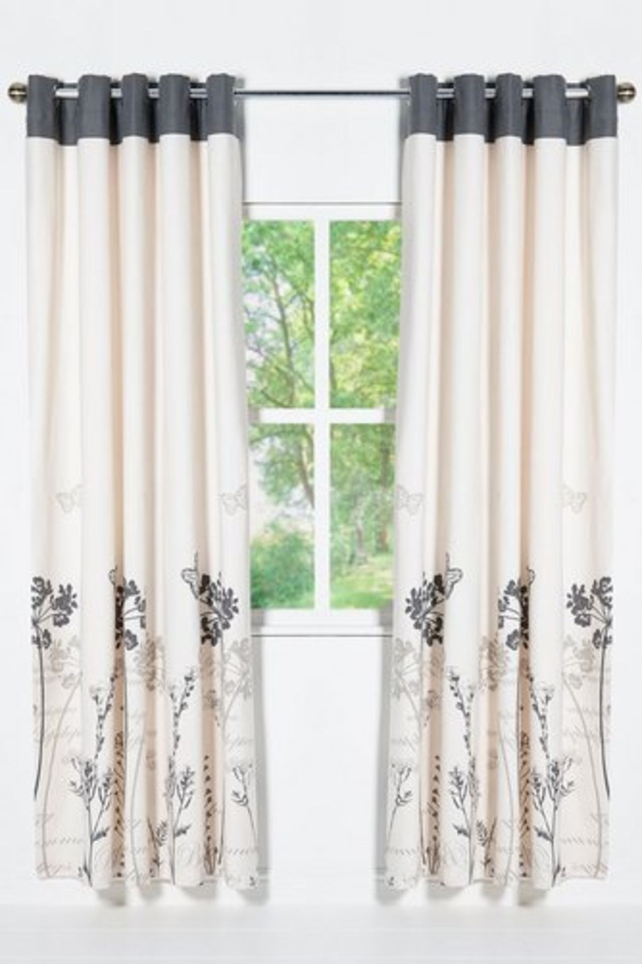 1 PACKAGED MEADOW FULLY LINED, EYELET CURTAINS IN CHARCOAL, APPROX 90"X72" (VIEWING HIGHLY