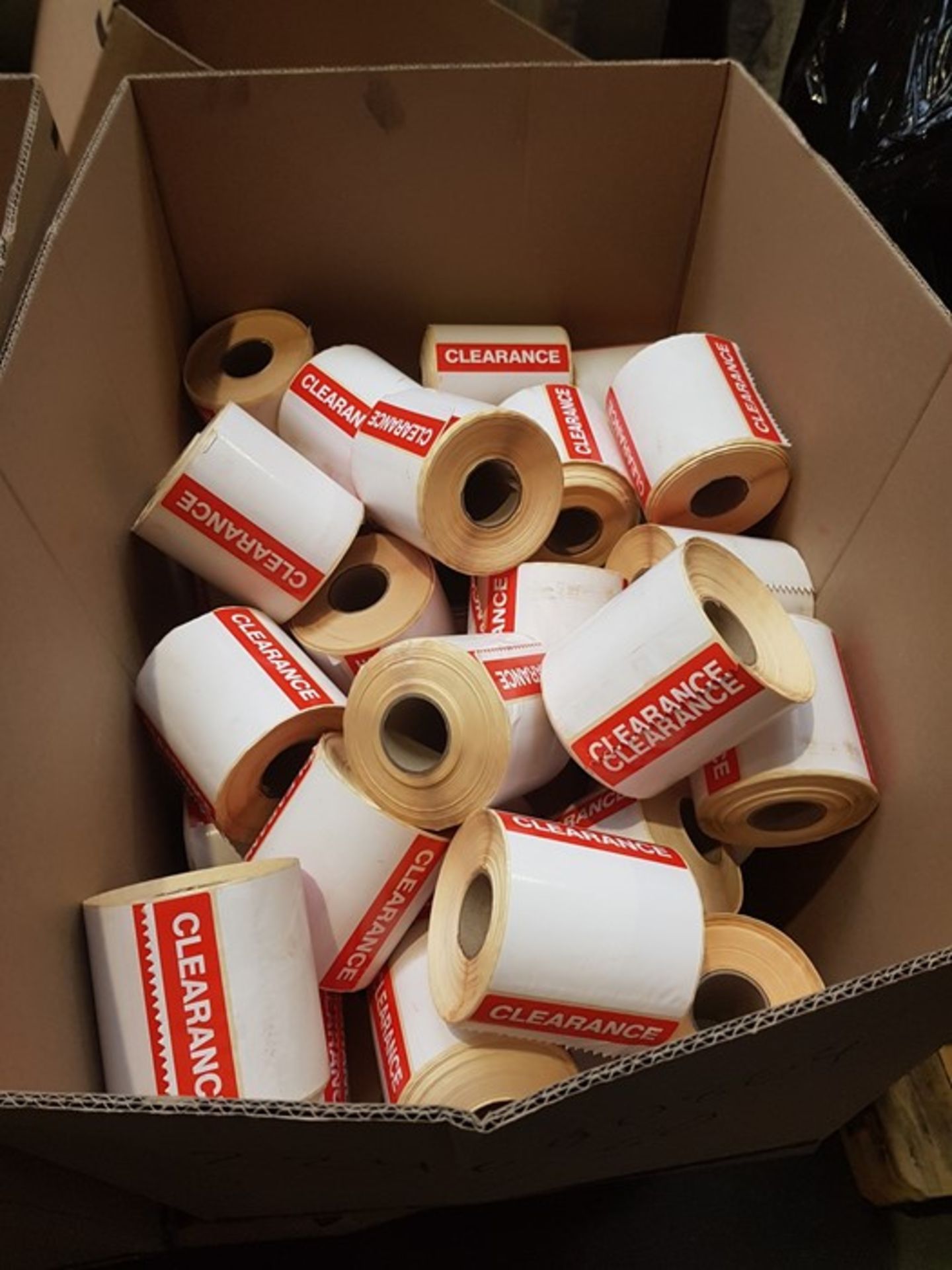 1 BOX TO CONTAIN "CLEARANCE" WHITE LABELS - 4" X 4" - APPROX 50 PER BOX - P/N 84 / RRP £149.50 (