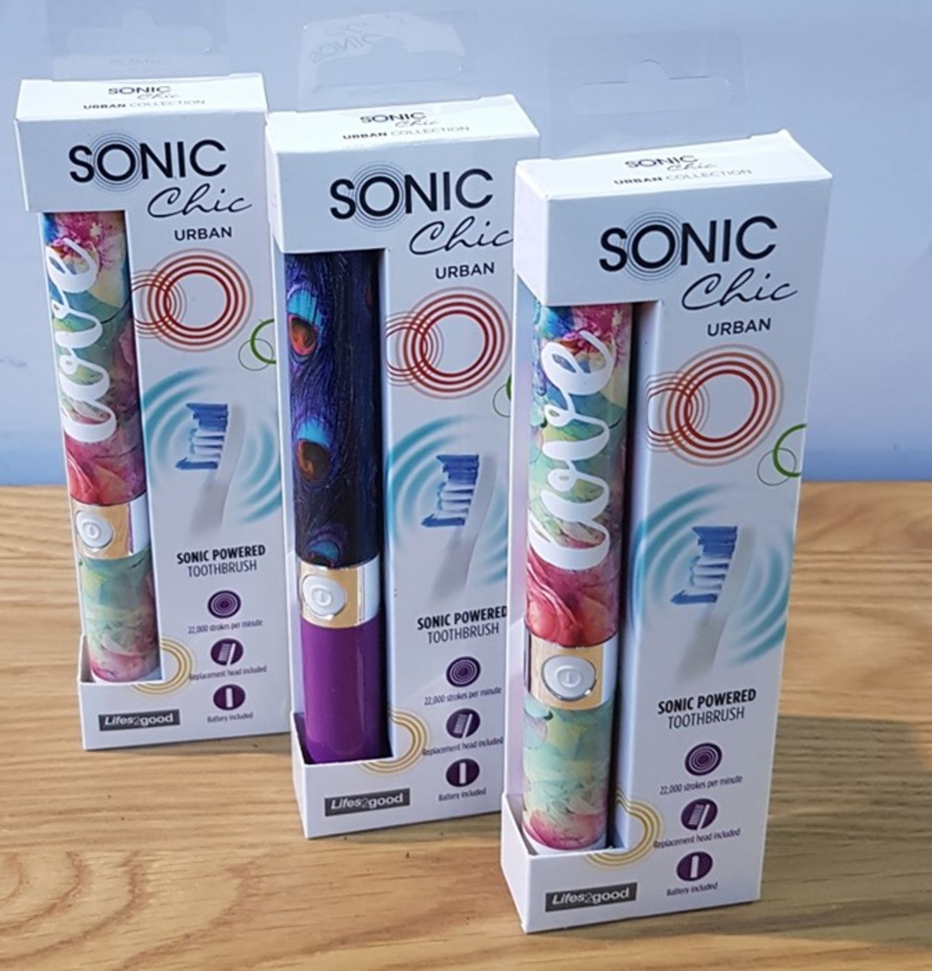 1 LOT TO CONTAIN 3 SONIC CHIC URBAN BATTERY POWERED TOOTHBRUSHES / RRP £88.00 (VIEWING HIGHLY