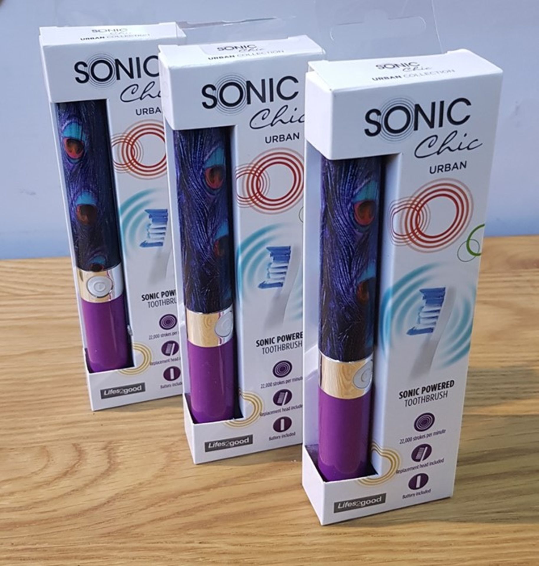 1 LOT TO CONTAIN 3 SONIC CHIC URBAN BATTERY POWERED TOOTHBRUSHES / RRP £88.00 (VIEWING HIGHLY