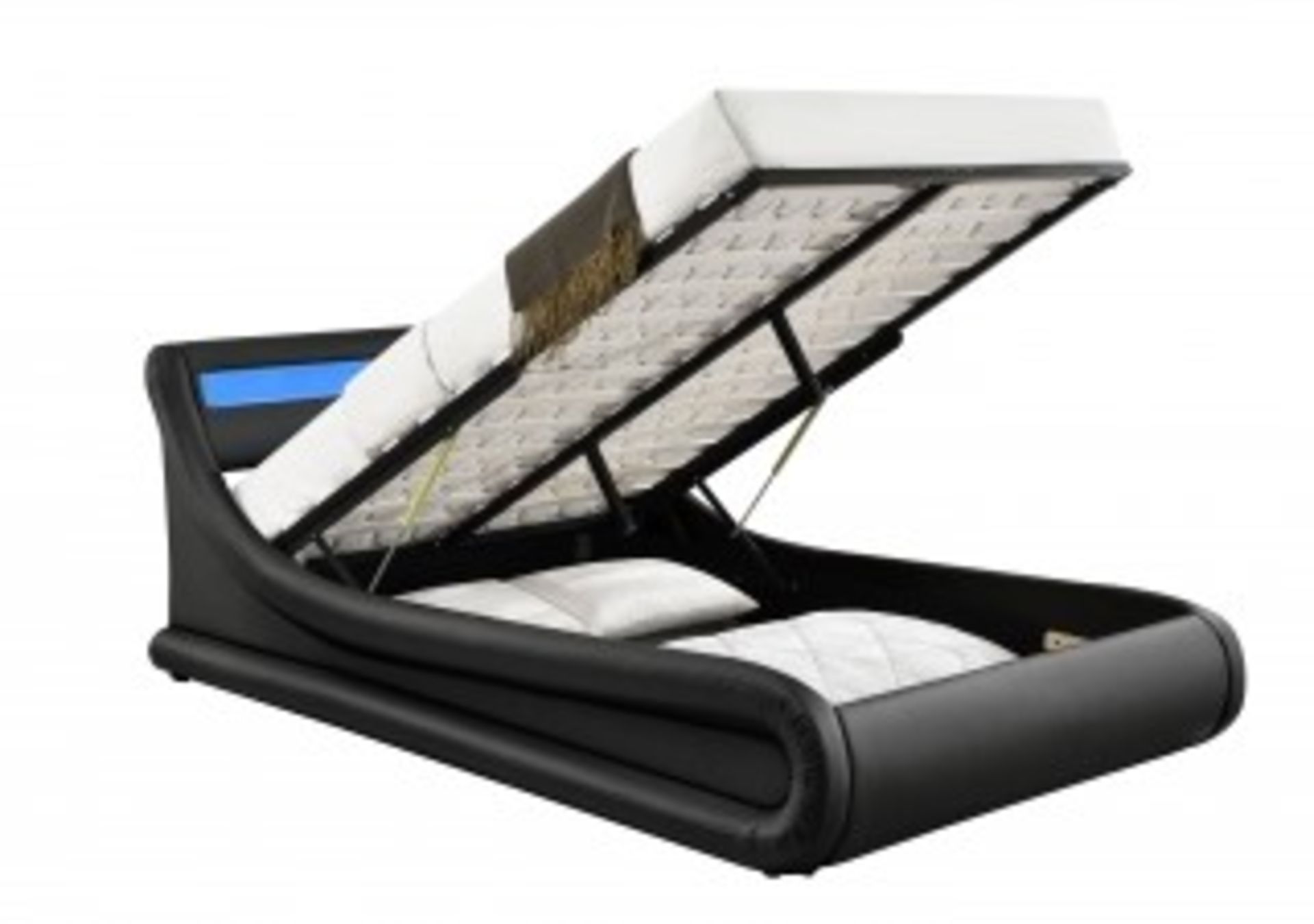 1 BOXED DESIGNER 5FT OTTOMAN BED IN BLACK FAUX LEATHER WITH LED HEADBOARD / RRP £249.99 (VIEWING