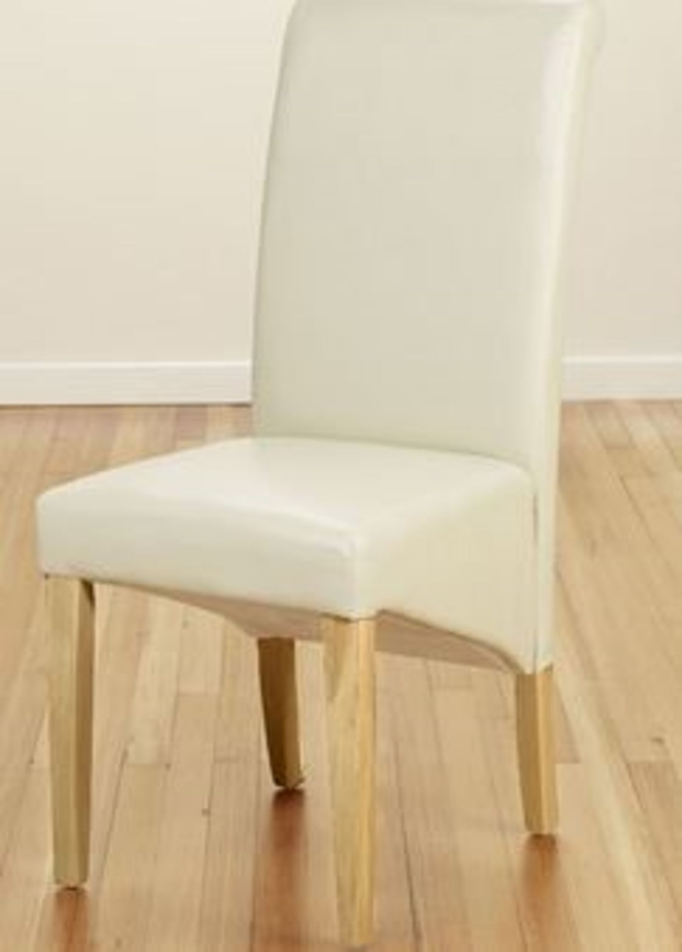 1 GRADE B BOXED IVORY FAUX LEATHER DINING CHAIR, LIGHT LEGS *SLIGHT DAMAGE TO BOX* (VIEWING HIGHLY