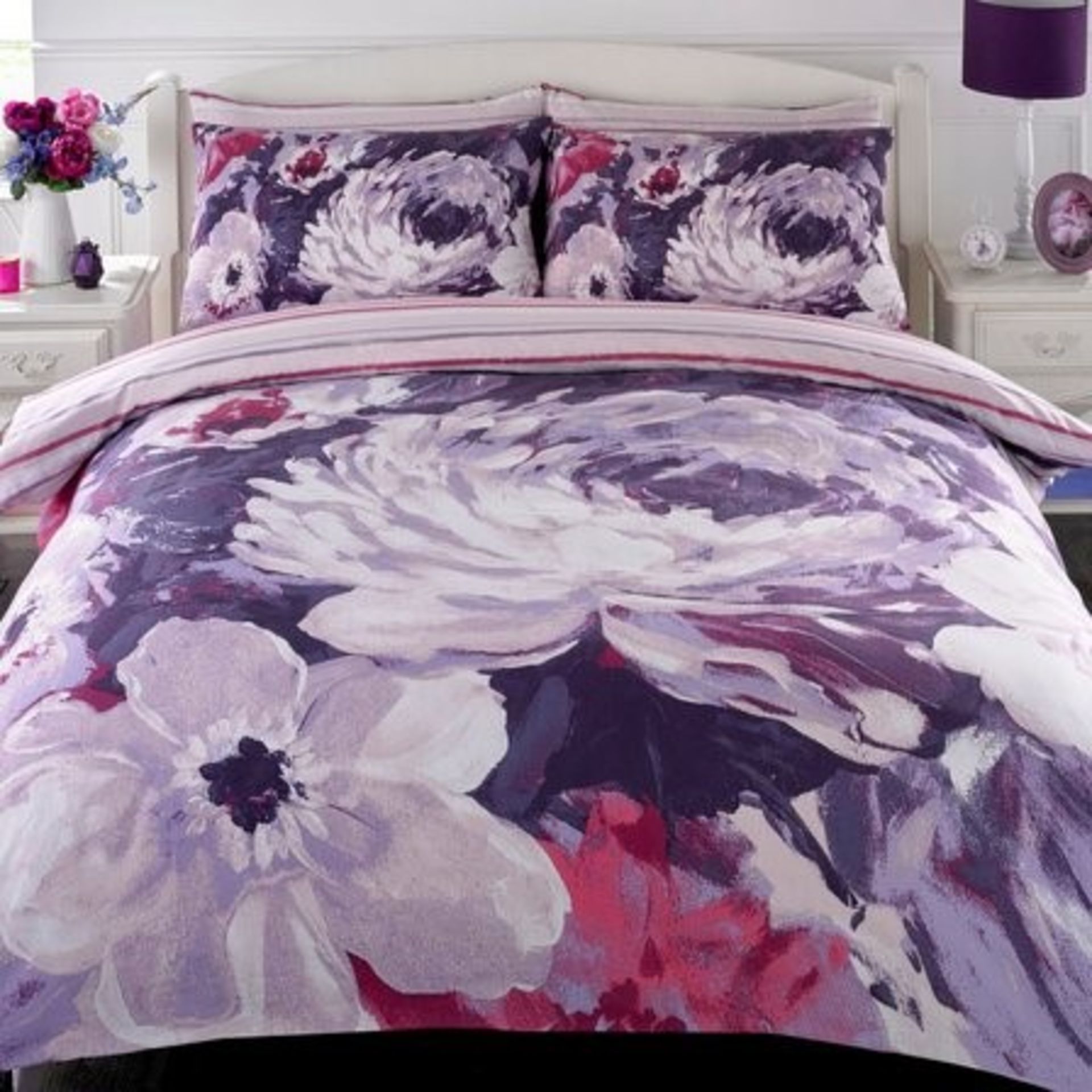 1 AS NEW BLOOM DOUBLE DUVET SET IN PURPLE (VIEWING