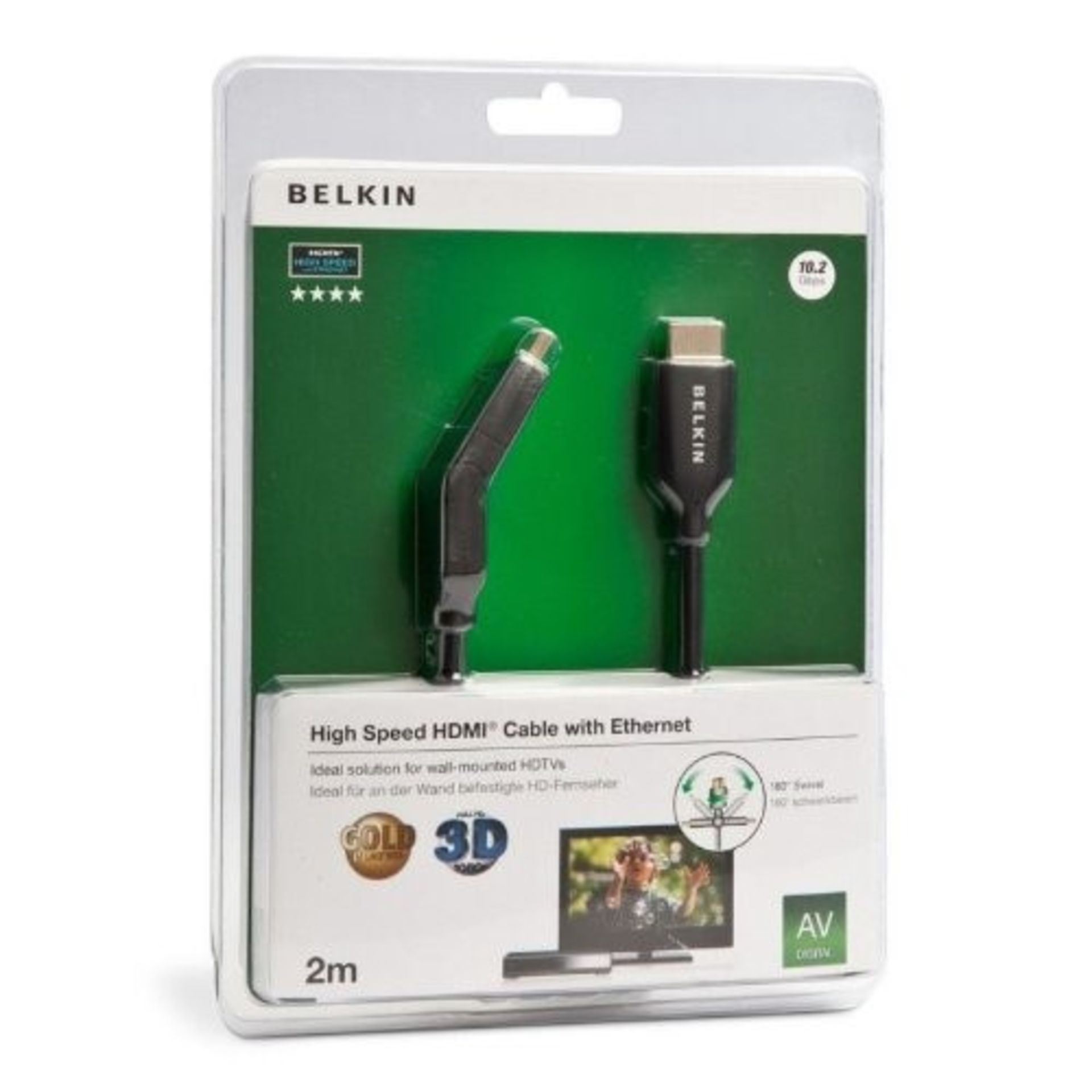 1 AS NEW BOXED BELKIN GOLD PLATED HIGH SPEED HDMI CABLE WITH ETHERNET, 2M 4K ULTRA HD (P/N-104) /