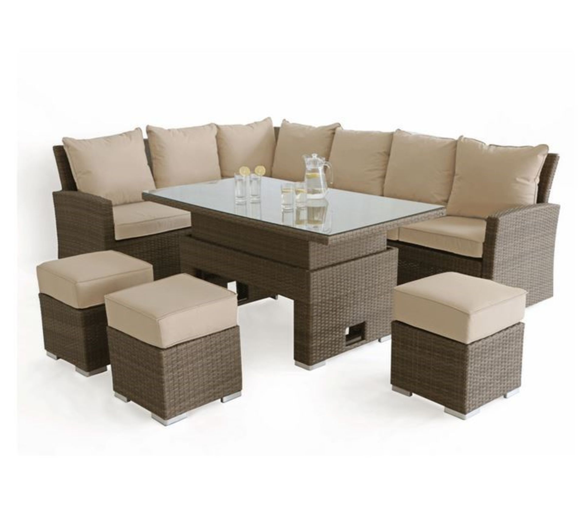 1 GRADE A BOXED TUSCANY MAZE RATTAN CORNER BENCH SET WITH RICHMOND RISING TABLE IN NATURAL/