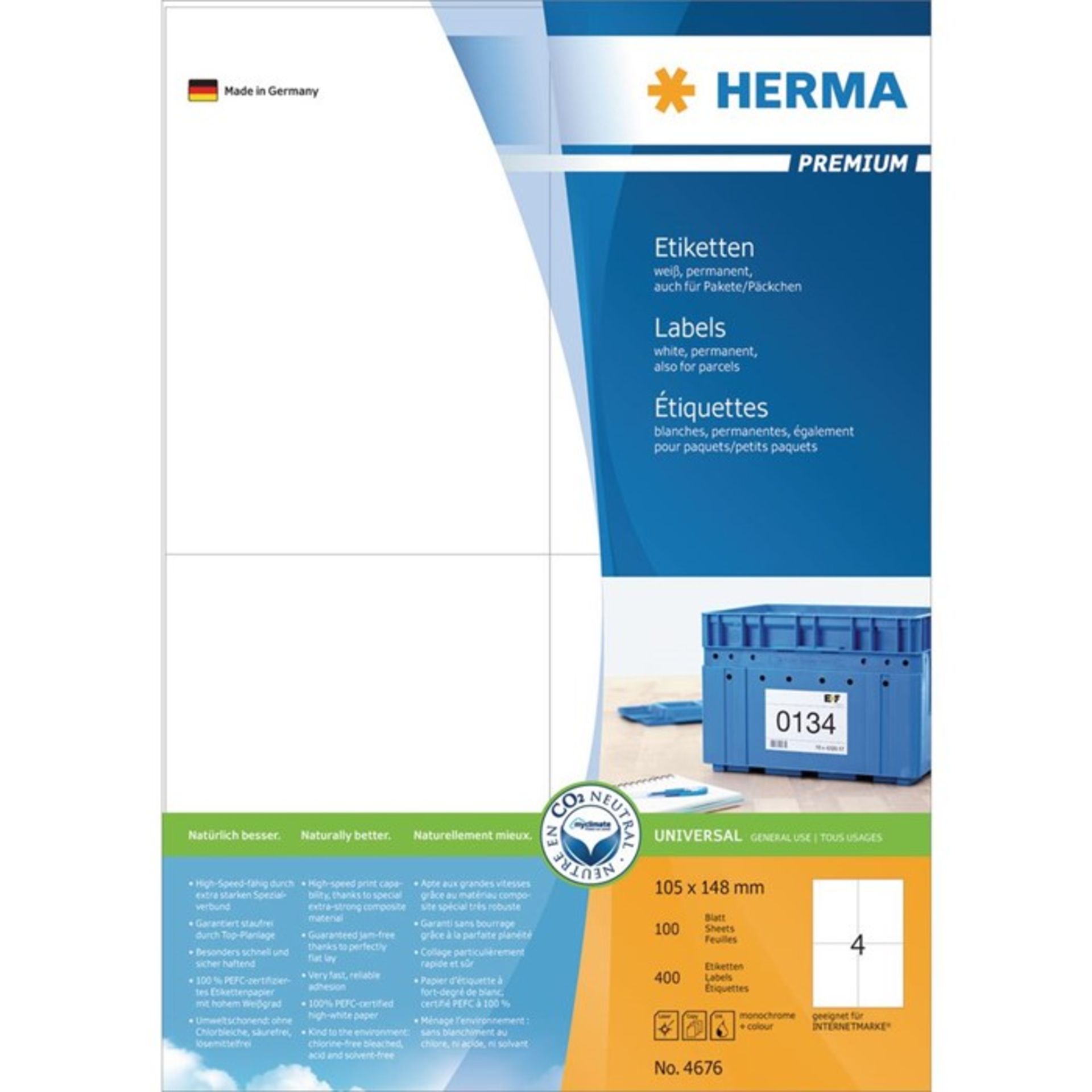 1 HERMA PREMIUM PERMANENT SELF ADHESIVE PAPER LABEL 210 X 297MM 100 SHEETS 100 LABELS / RRP £28.