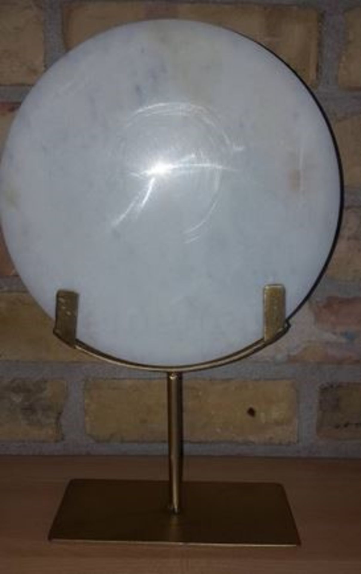 1 GRADE B MARBLE DISK SCULPTURE WITH BRASS STAND /