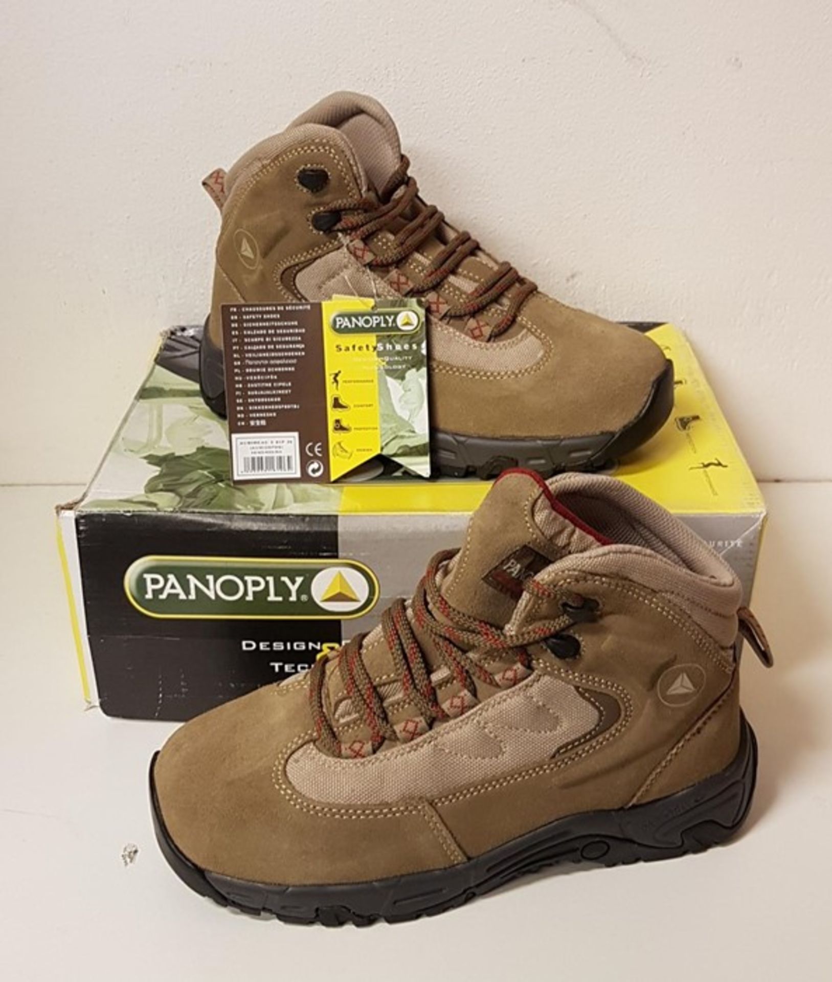 1 BOXED PANOPLY SAFETY BOOTS IN BEIGE HIGH ANKLE, SIZE 3 (VIEWING HIGHLY RECOMMENDED)