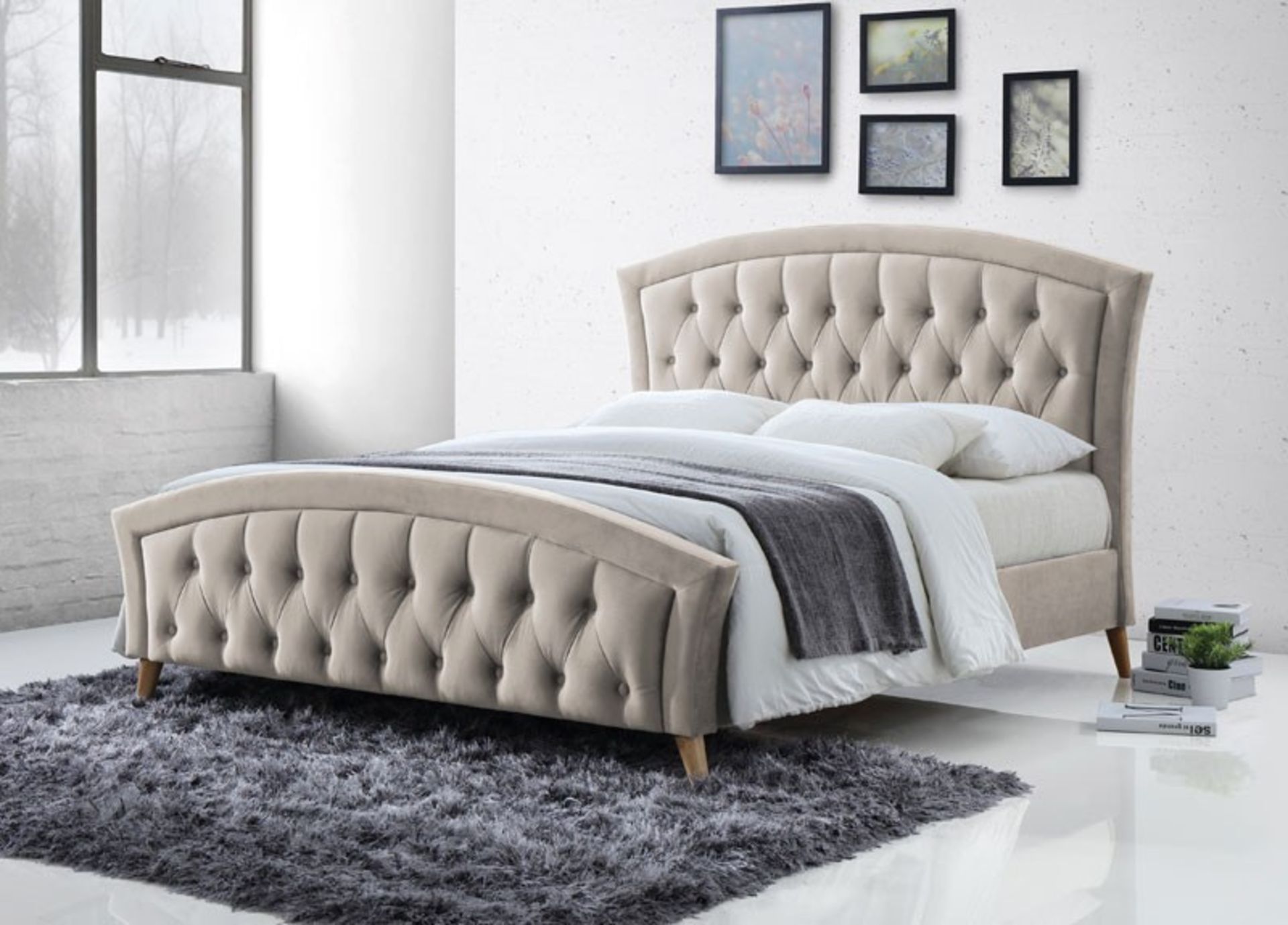 1 GRADE B BOXED KATIE FABRIC DOUBLE BED IN CHAMPAGNE / SIZE 4FT 6" / RRP £453.00 (VIEWING HIGHLY