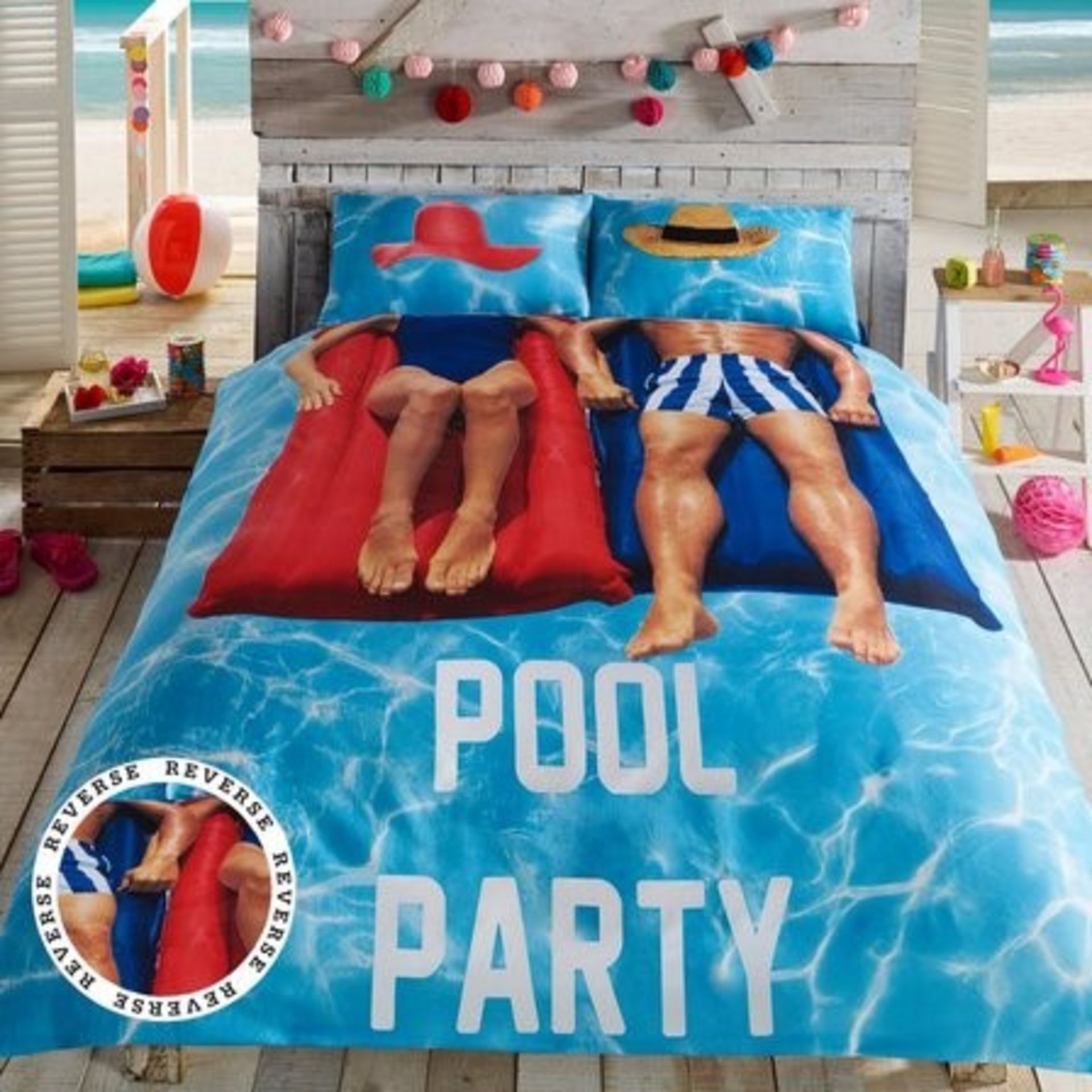 1 AS NEW BAGGED POOL PARTY DOUBLE DUVET SET (VIEWING HIGHLY RECOMMENDED)