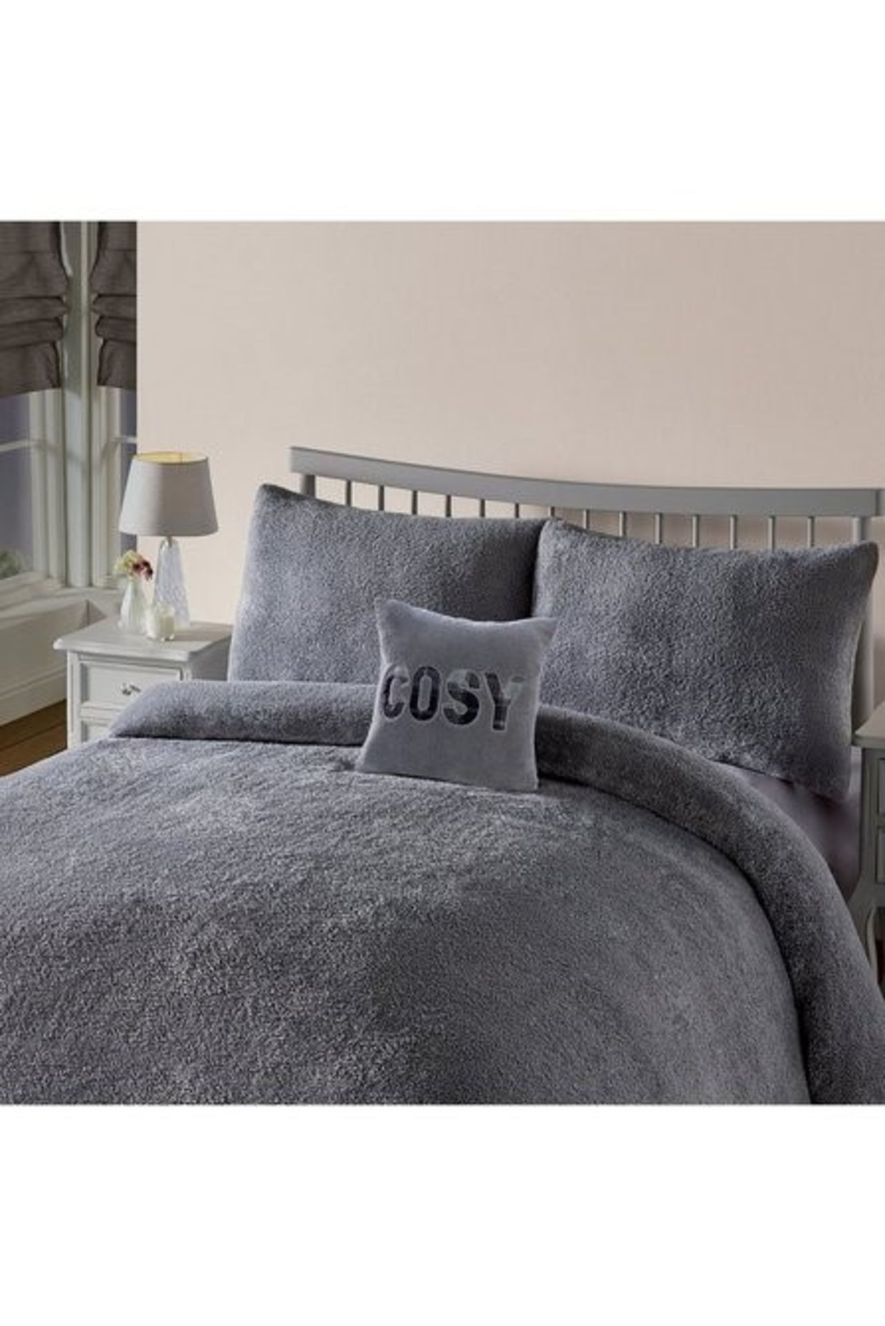 1 PACKAGED ULTRA COSY TEDDY FLEECE SINGLE DUVET SET IN GREY (VIEWING HIGHLY RECOMMENDED)