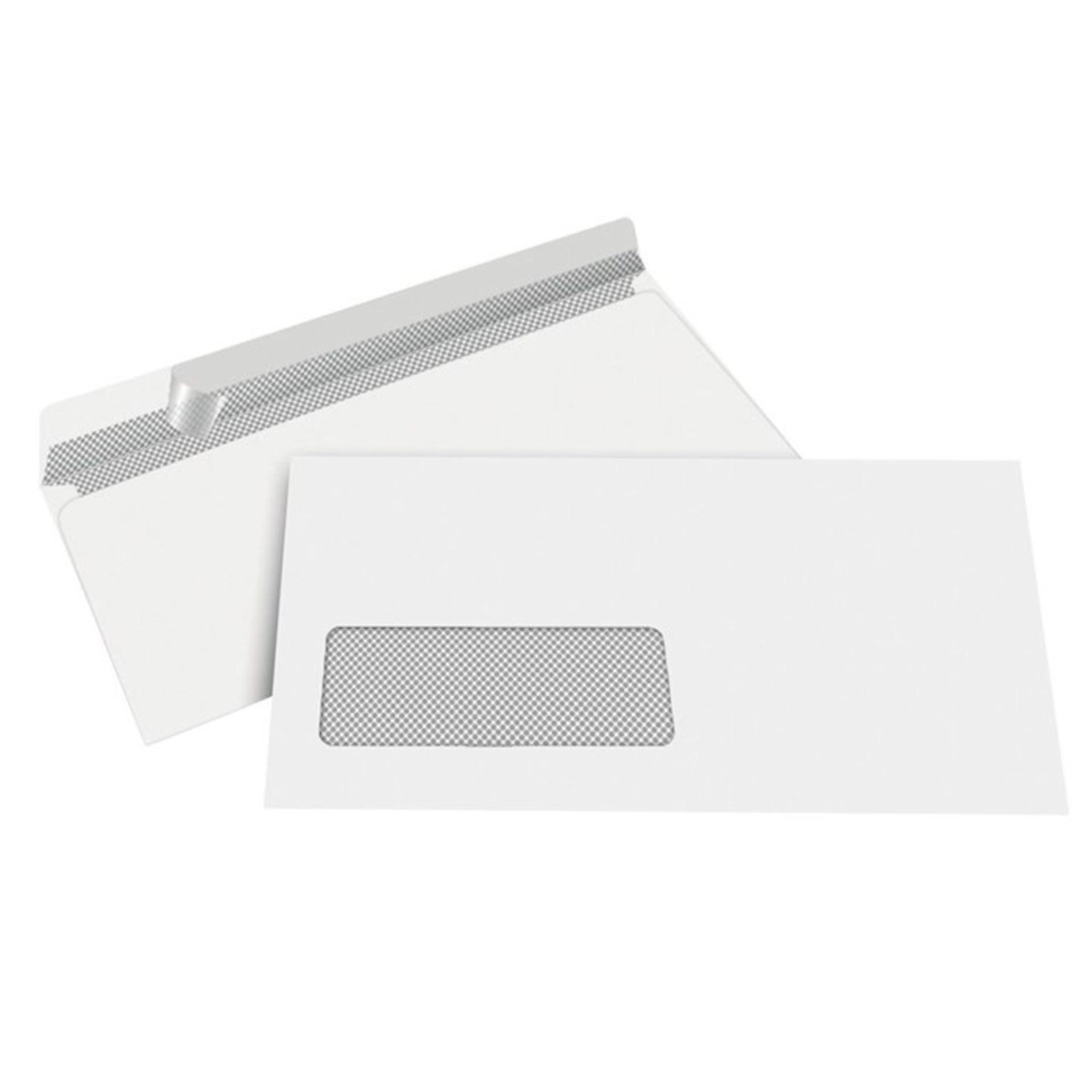 1 BOX TO CONTAIN 40 PACKS OF DL PREMIUM PEEL AND SEAL ENVELOPES WITH WINDOW BOTTOM LEFT IN WHITE -