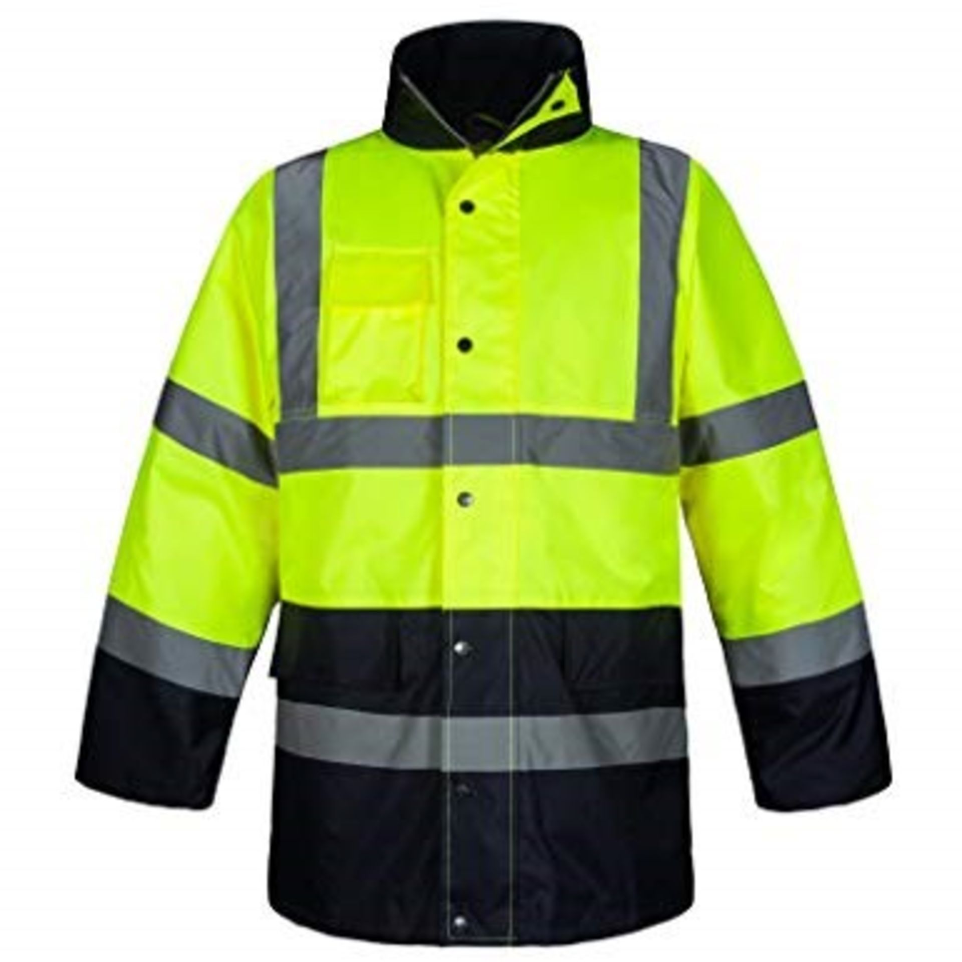 1 BAGGED BLACKROCK 2 TONE HI-VIS COAT IN YELLOW/NAVY, 5XL (VIEWING HIGHLY RECOMMENDED)