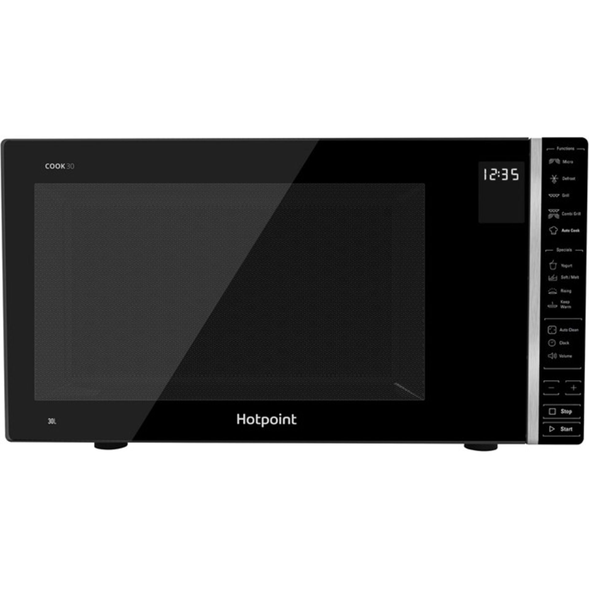 1 BOXED GRADE A UNTESTED HOTPOINT COOK 30 BLACK MICROWAVE 30L / RRP £117.00 (VIEWING HIGHLY