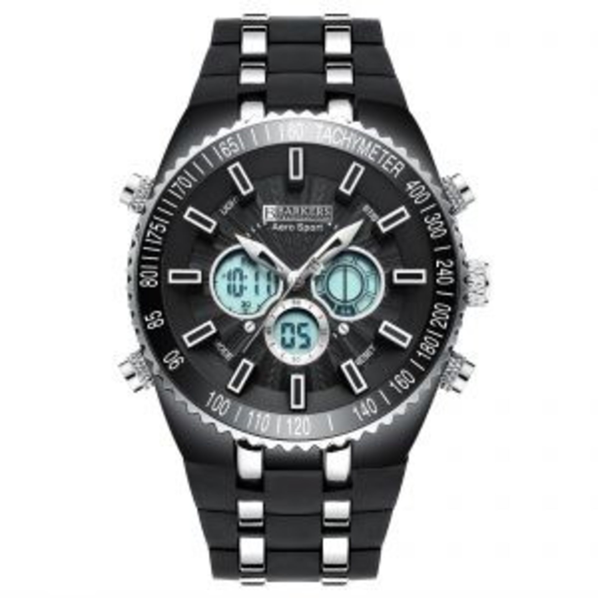 1 BRAND NEW BOXED BARKERS OF KENSINGTON AERO SPORT WATCH IN BLACK / RRP £425.00 (VIEWING HIGHLY