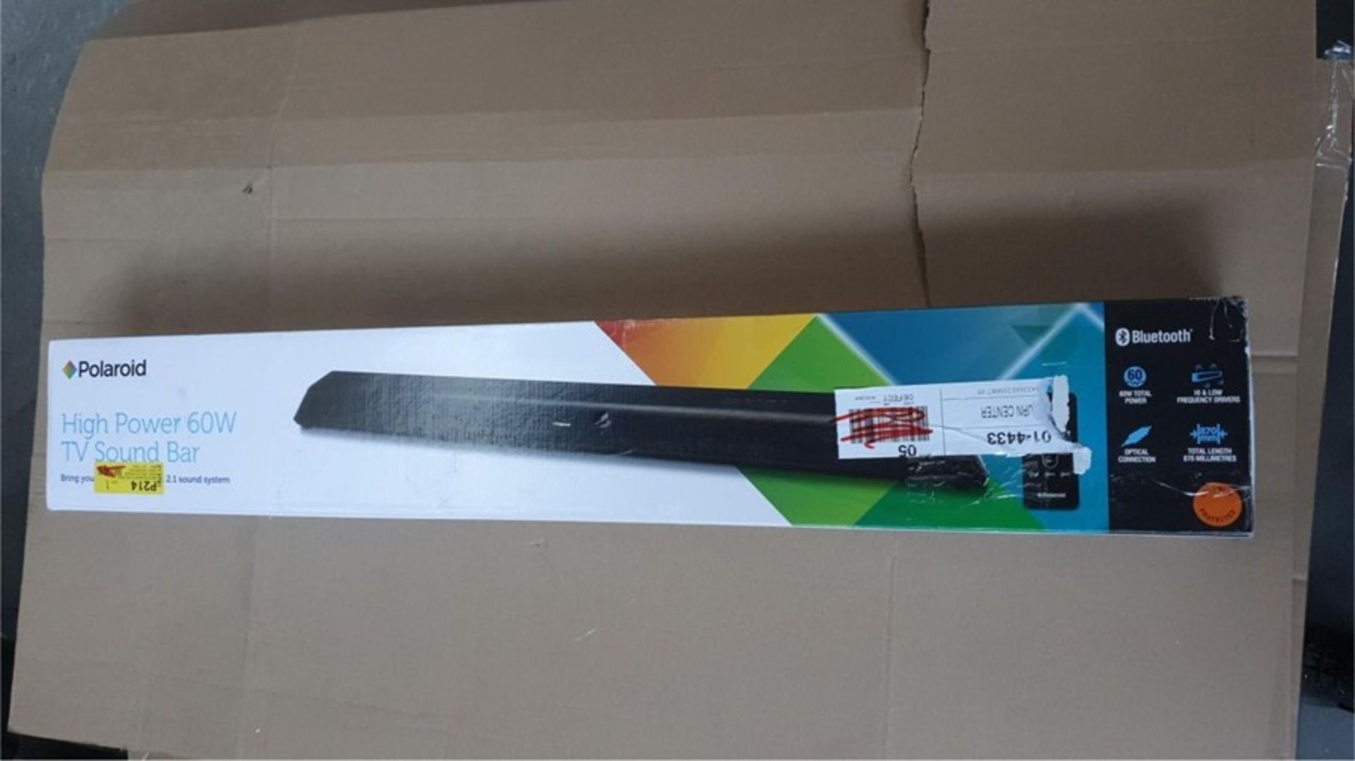 1 BOXED POLAROID HIGH POWER 60W TV SOUND BAR / RRP £59.00 - BL -3781 (VIEWING HIGHLY RECOMMENDED)