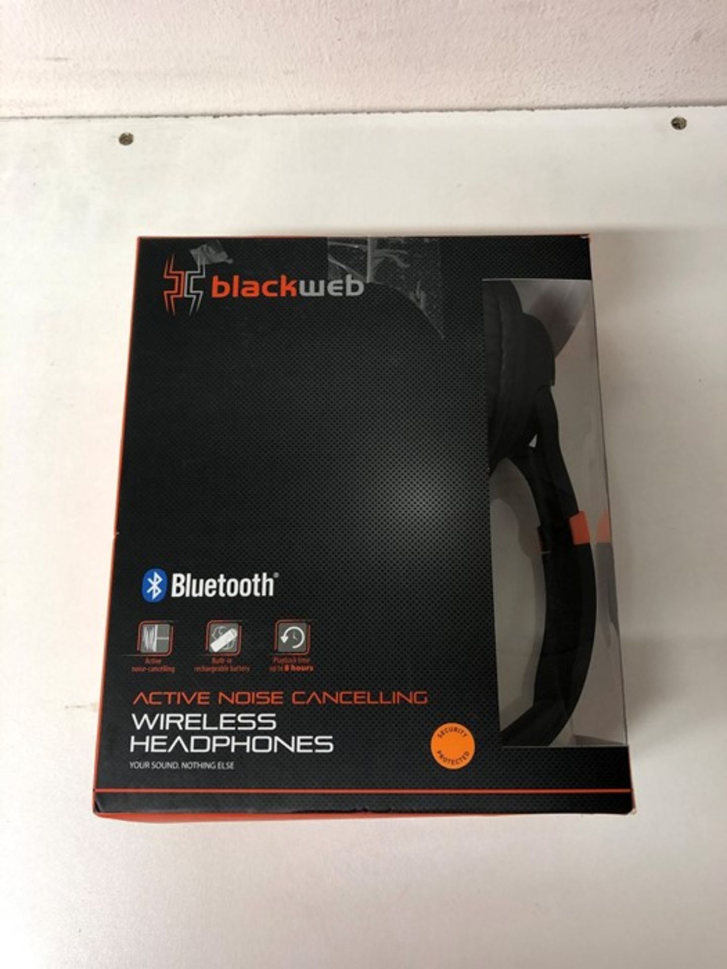 1 BOXED BLACK WEB BLUETOOTH WIRELESS HEADPHONES IN ORANGE AND BLACK / RRP £20.00 - BL 3809 (