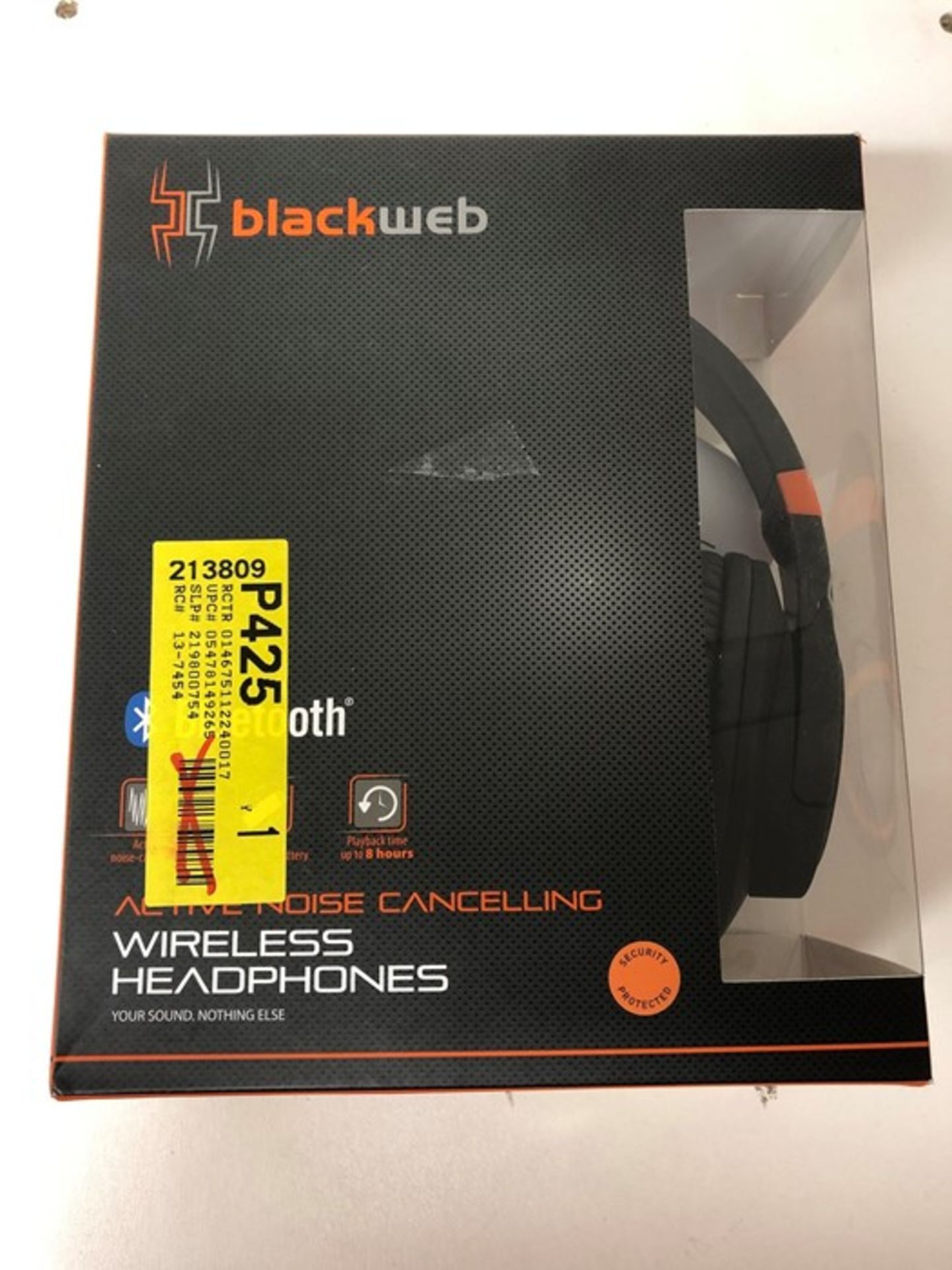 1 BOXED BLACK WEB BLUETOOTH WIRELESS HEADPHONES IN ORANGE AND BLACK / RRP £20.00 - BL 3809 (