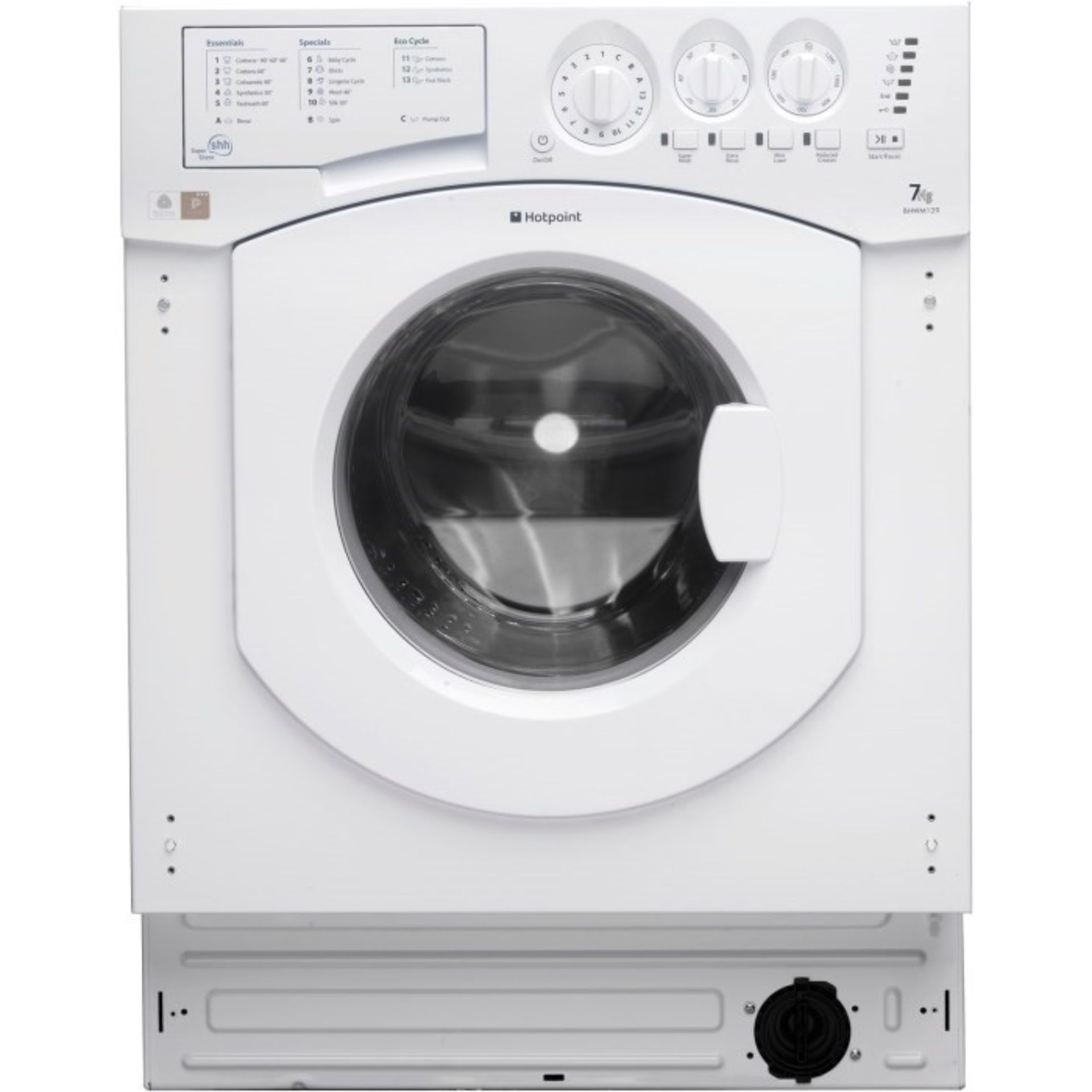 1 GRADE B INTEGRATED HOTPOINT 7KG WASHER, BHWM129 **SLIGHT DENT AND SCUFF TO FRONT LEFT** / RRP £