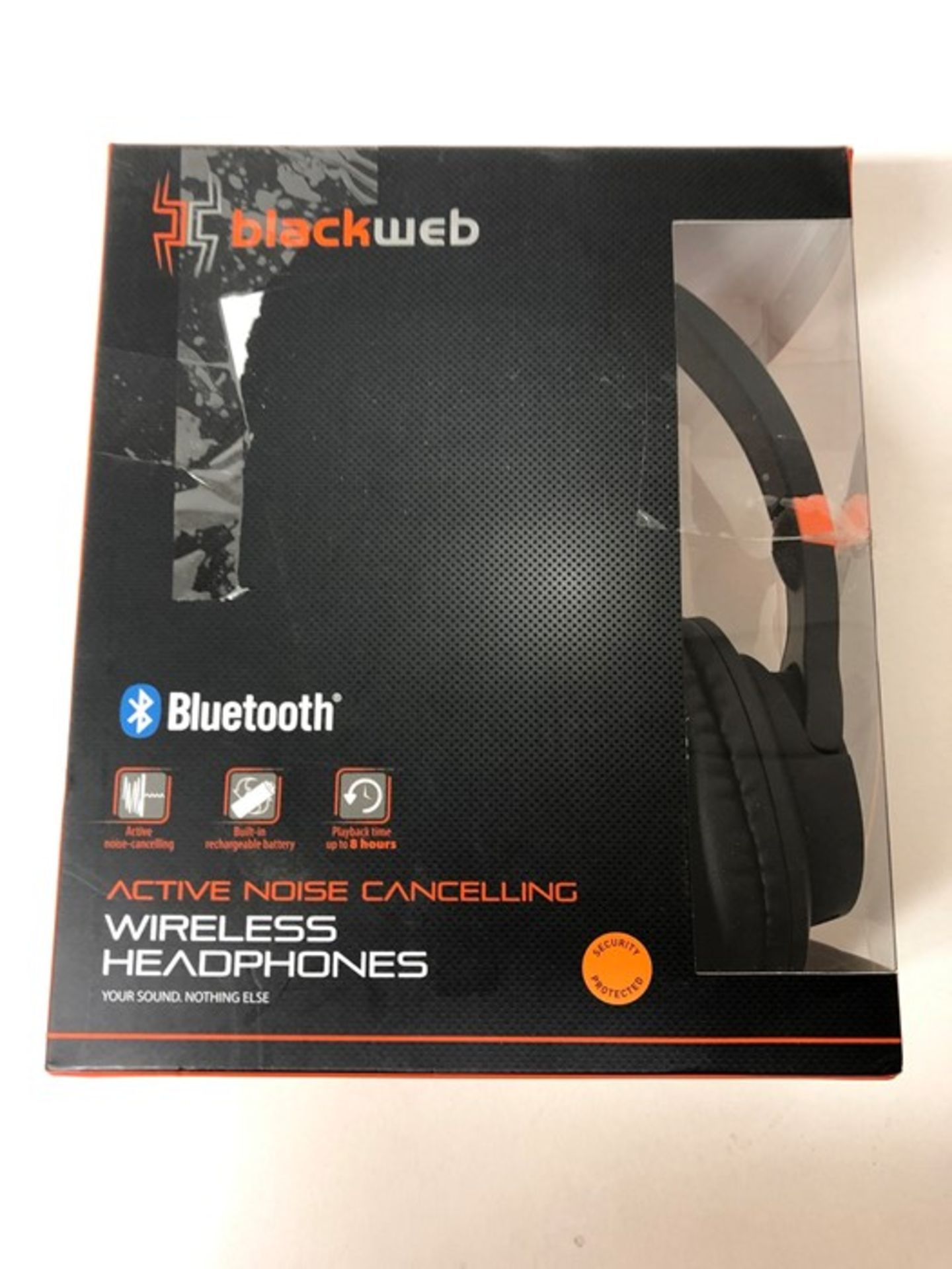 1 BOXED BLACK WEB BLUETOOTH WIRELESS HEADPHONES IN ORANGE AND BLACK / RRP £20.00 - BL 3809 (