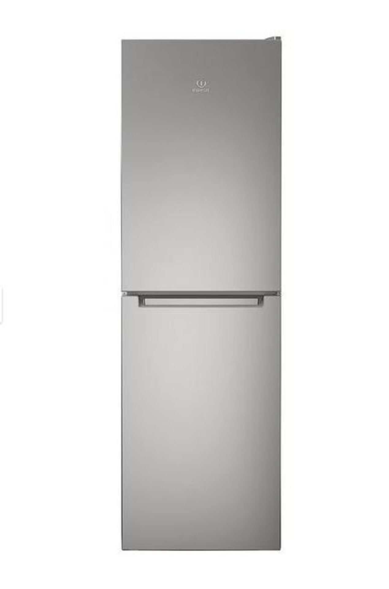 1 UNPACKAGED GRADE B UNTESTED INDESIT LD85F1S FROST FREE FRIDGE FREEZER IN SILVER, SCUFFS TO DOORS