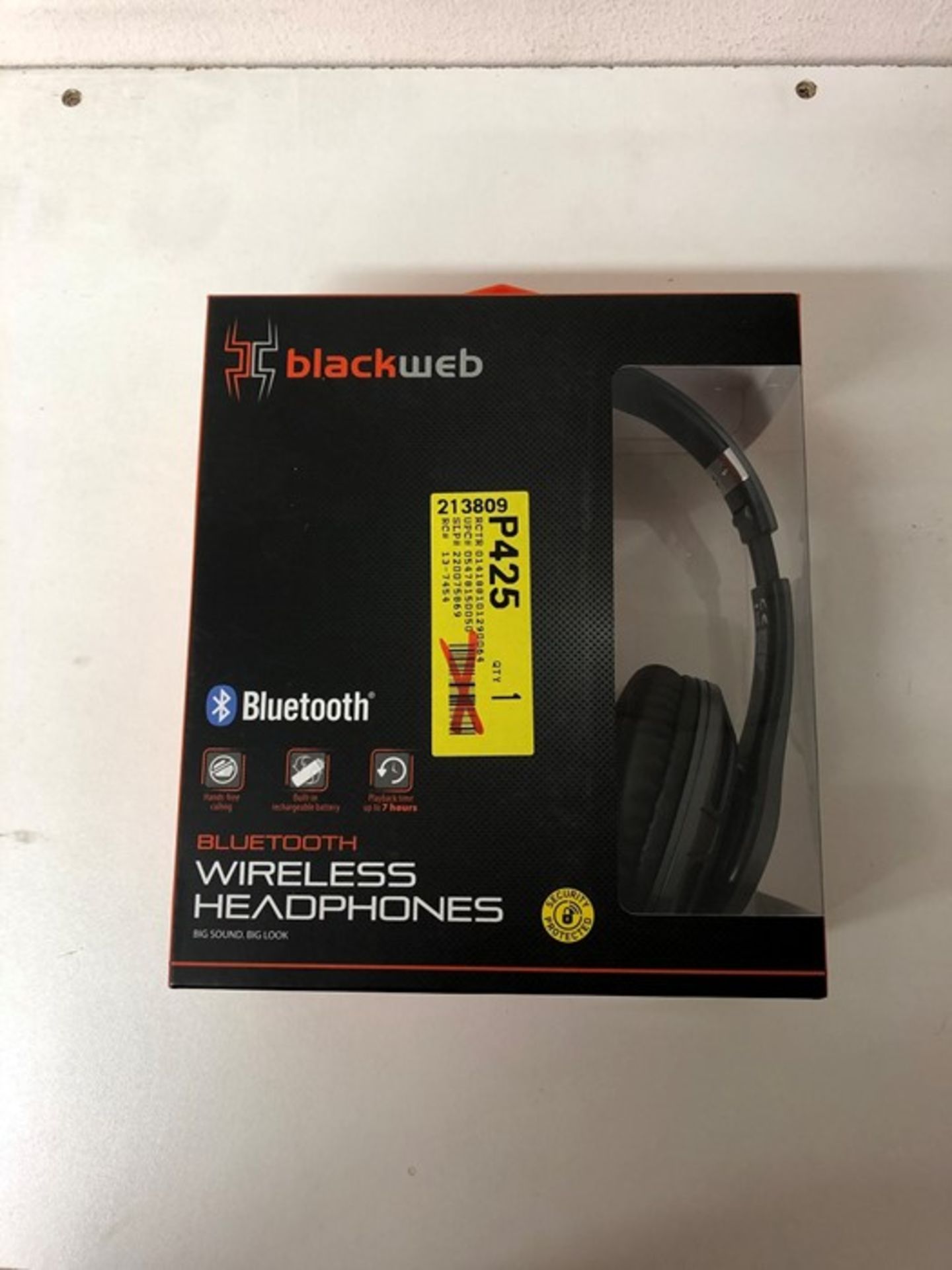 1 BOXED BLACK WEB BLUETOOTH WIRELESS HEADPHONES IN GREY AND BLACK / RRP £20.00 - BL 3809 (VIEWING